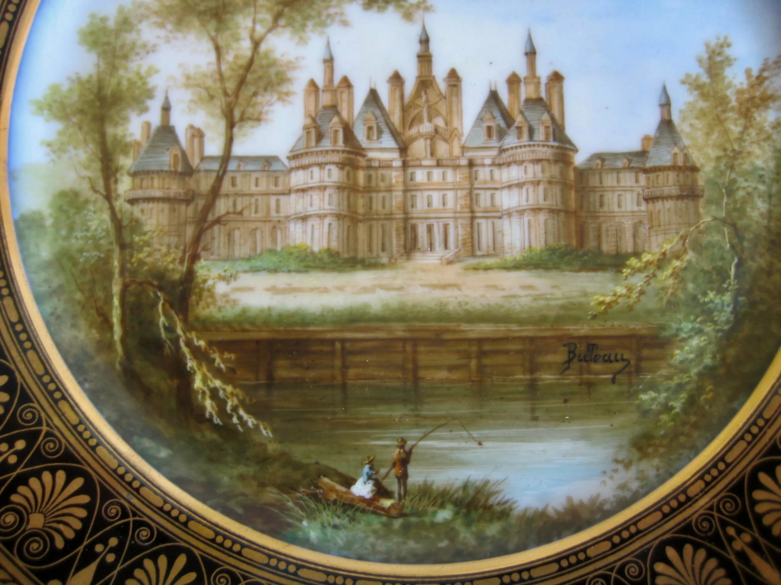 Early 19th Century Sevres Cobalt Bleu French Castles Landscape Plates- Set of 12 - 9