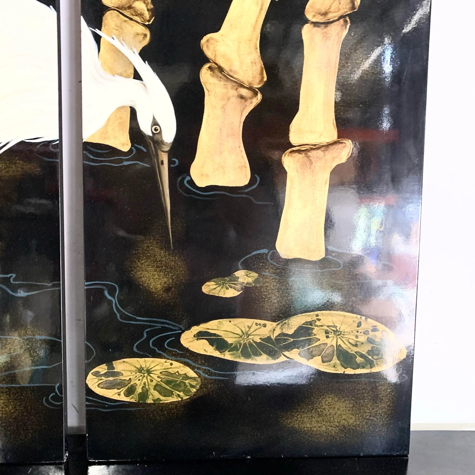 Chinese Hand Painted Egrets Wading Amongst the Trees on Wooden Board - 2 Pieces - 3