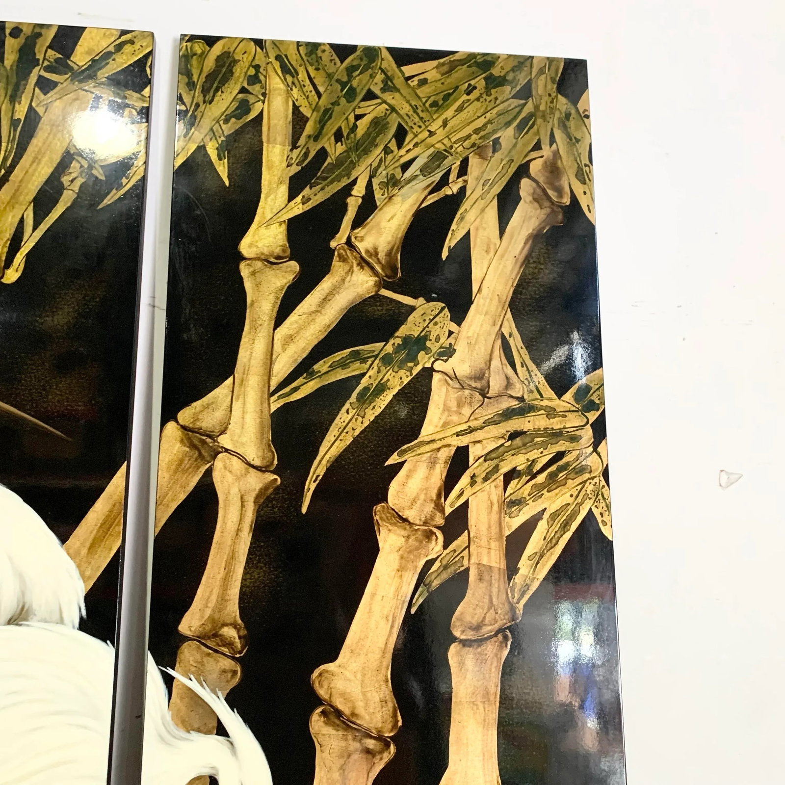 Chinese Hand Painted Egrets Wading Amongst the Trees on Wooden Board - 2 Pieces - 4
