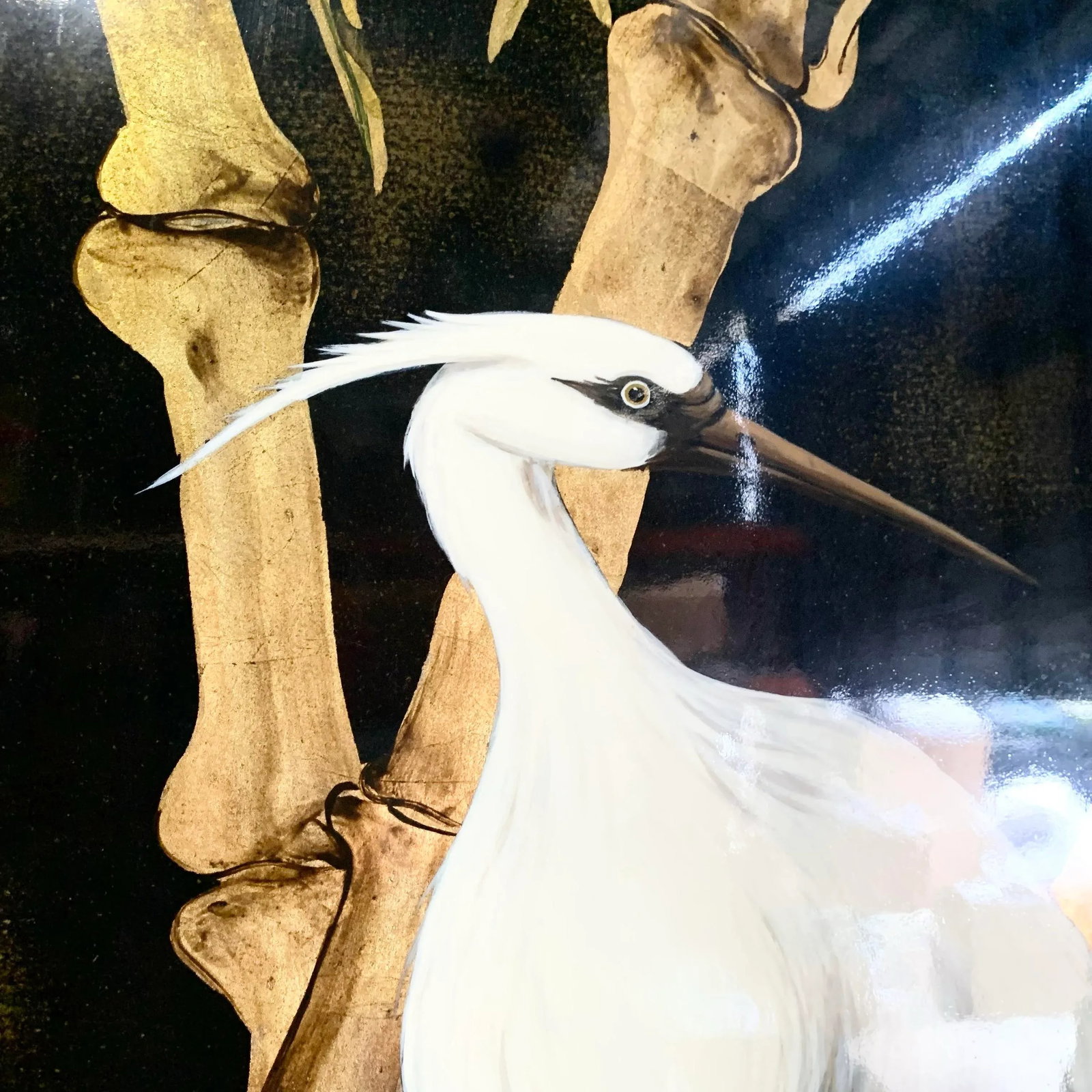 Chinese Hand Painted Egrets Wading Amongst the Trees on Wooden Board - 2 Pieces - 9
