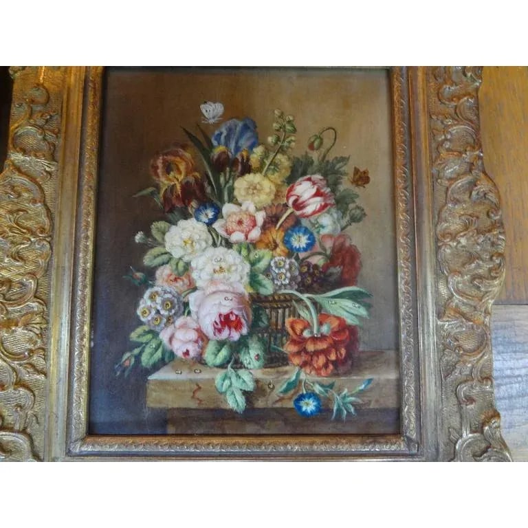 1920's Antique French Floral Oil Paintings - A Pair - 2