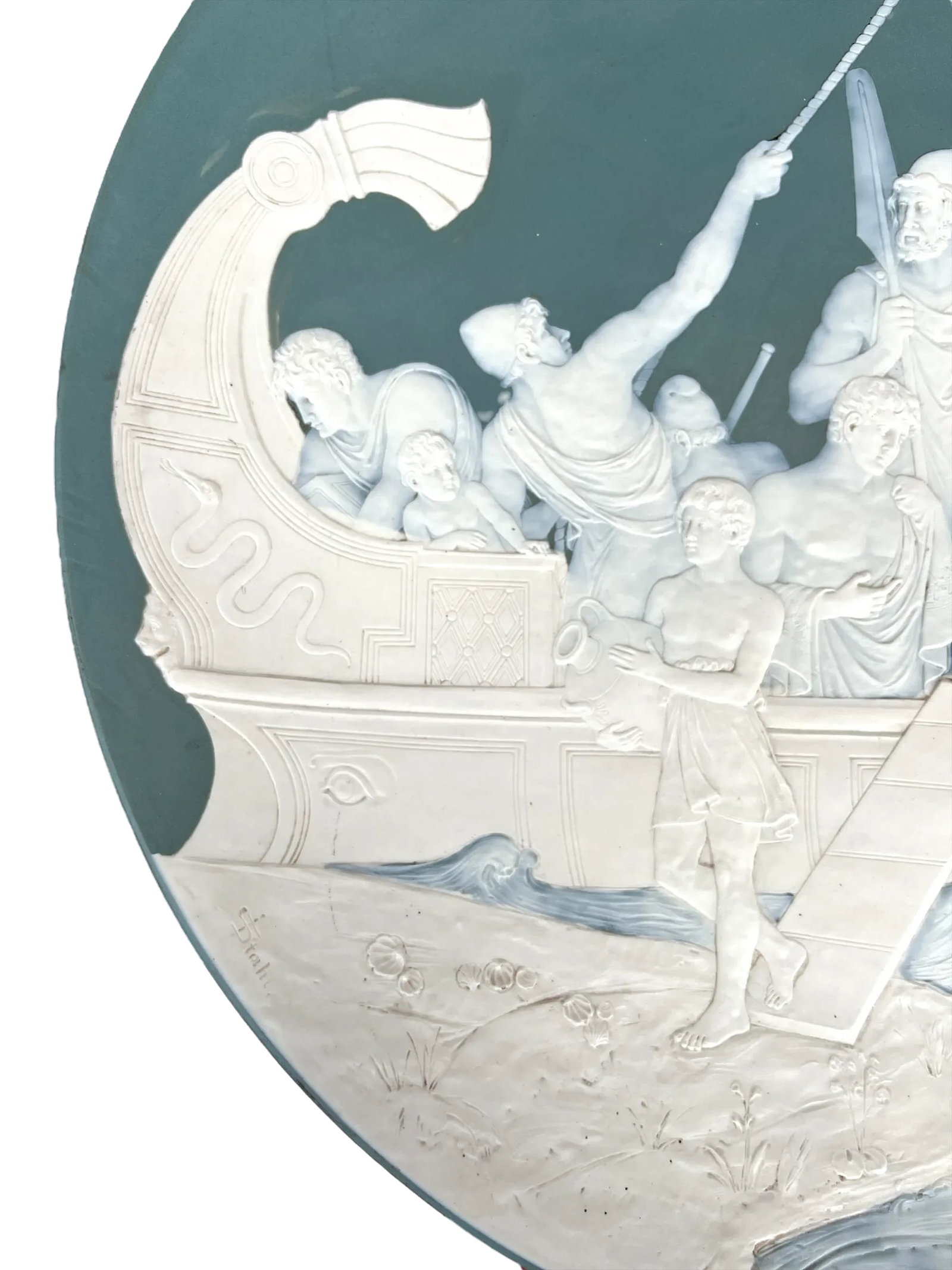 Large Antique Mettlach Villeroy & Boch Stoneware Charger, Depicting Jason and the Argonauts, Signed - 2