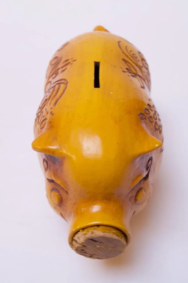 Mid-Century California Pottery Piggy Bank With Cork Stopper - 4
