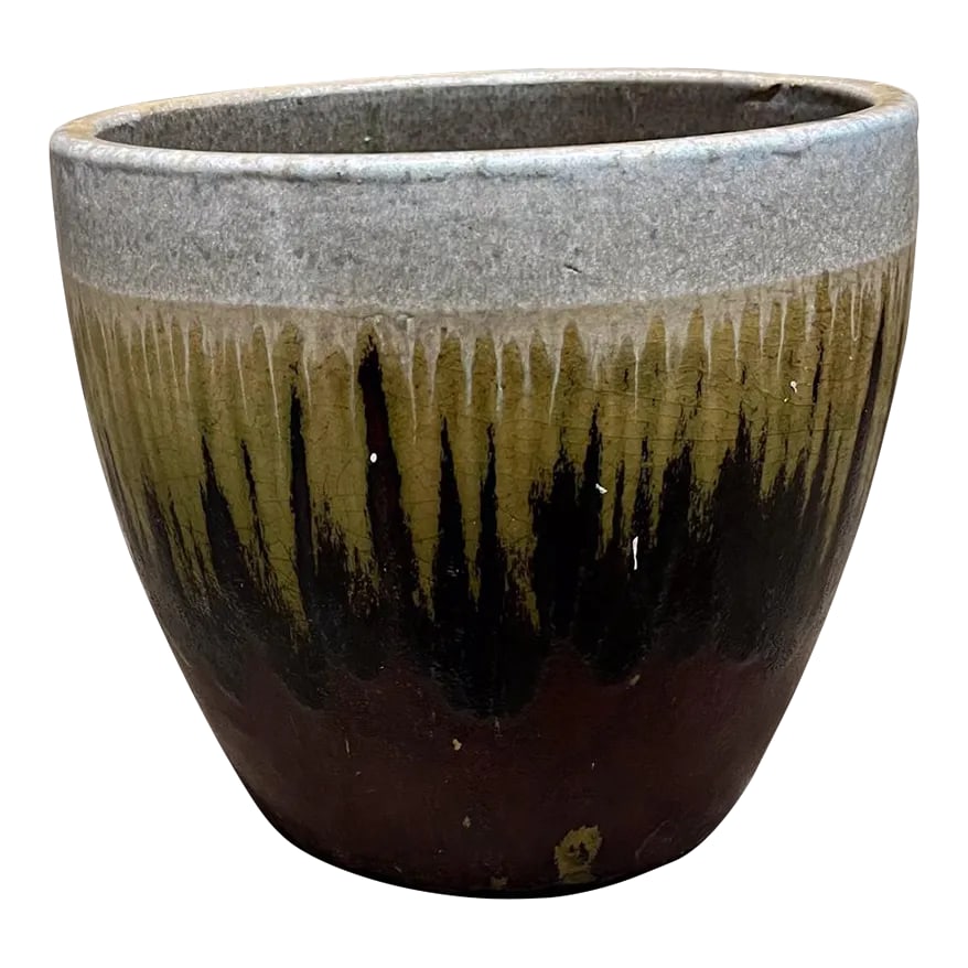 1970s Artisan Lava Drip Glaze Planter Pot Red and Green (1 of 8)