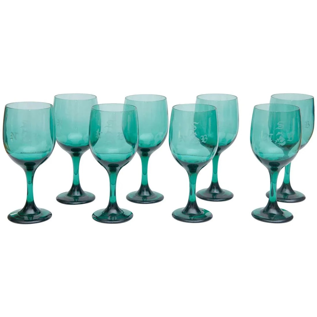 Mid-Century Bristol Wine Glasses - Set of 8: Eight (8) green wine glasses. "S:"N" "B" and a fox head monogram incised in glasses. Condition: Alterations: Original Condition Unaltered Imperfections: Some Imperfections Condition Notes: Excellent O