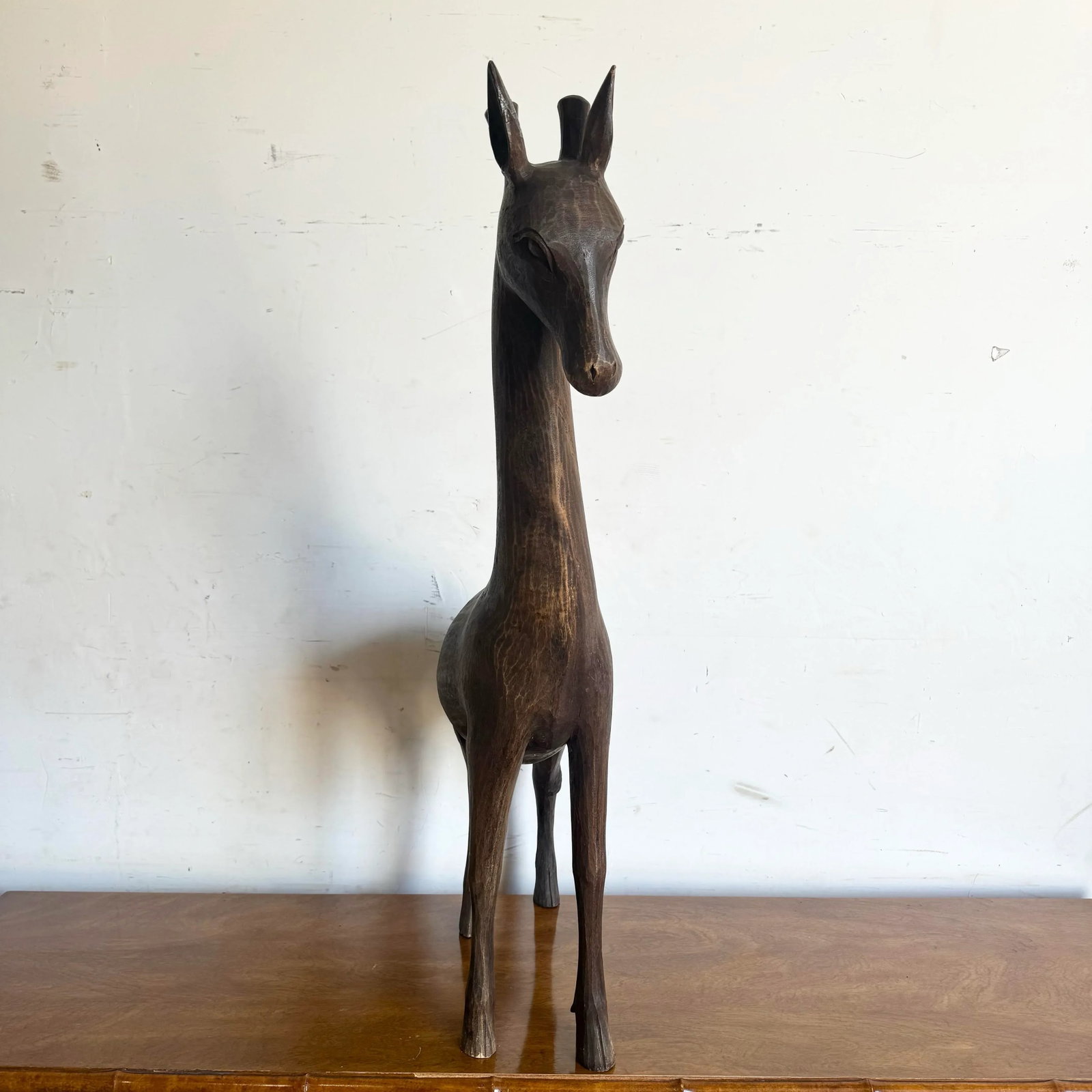 Vintage Hand Carved Wooden Giraffe Sculpture - 10