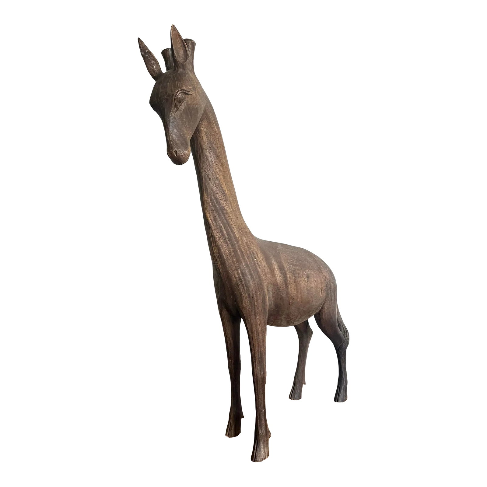 Vintage Hand Carved Wooden Giraffe Sculpture: This charming vintage giraffe sculpture is hand-carved from solid wood, showcasing the natural beauty of its grain. With its elongated neck and graceful stance, this piece exudes a rustic yet elegant