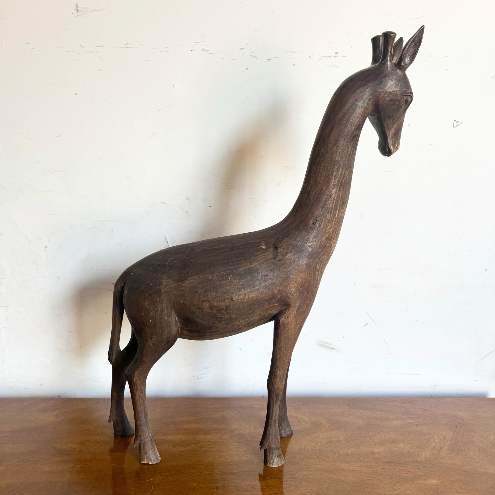 Vintage Hand Carved Wooden Giraffe Sculpture - 2