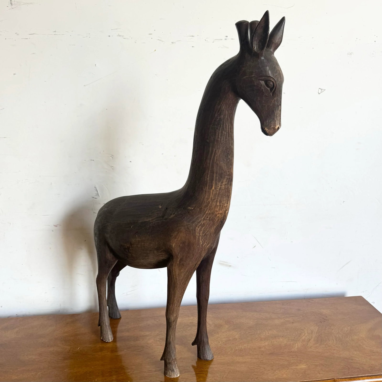 Vintage Hand Carved Wooden Giraffe Sculpture - 3