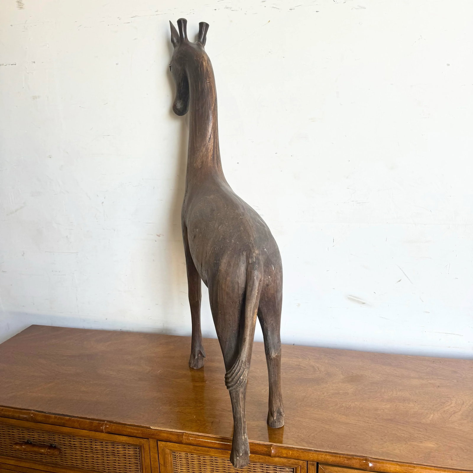 Vintage Hand Carved Wooden Giraffe Sculpture - 7