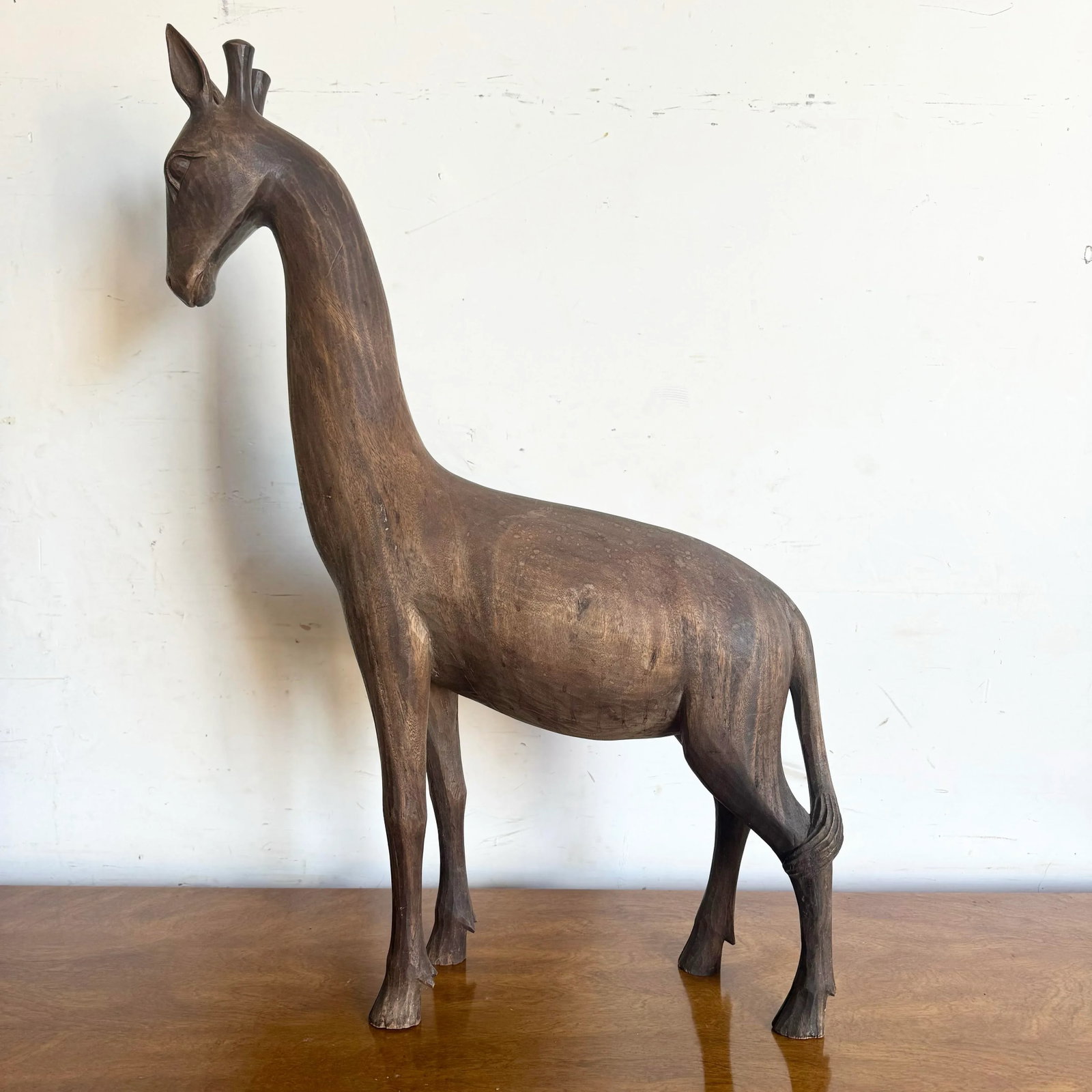Vintage Hand Carved Wooden Giraffe Sculpture - 8