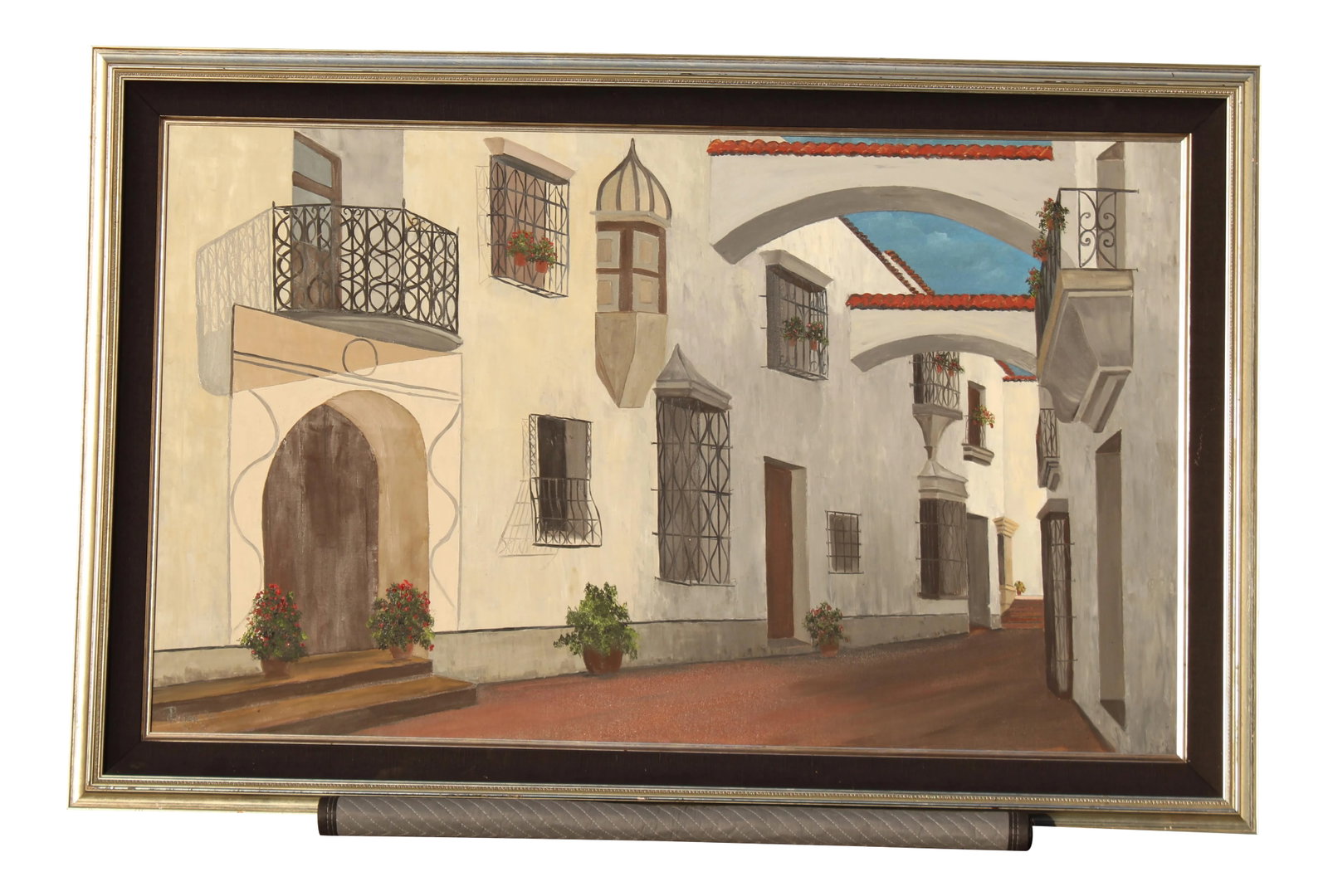 Mediterranean Cityscape Original Painting: 1 of the group of 3 from this artist we have Probably Greece or possibly Venice contact to contact us for a price. Condition: Alterations: Original Condition Unaltered Imperfections: Some