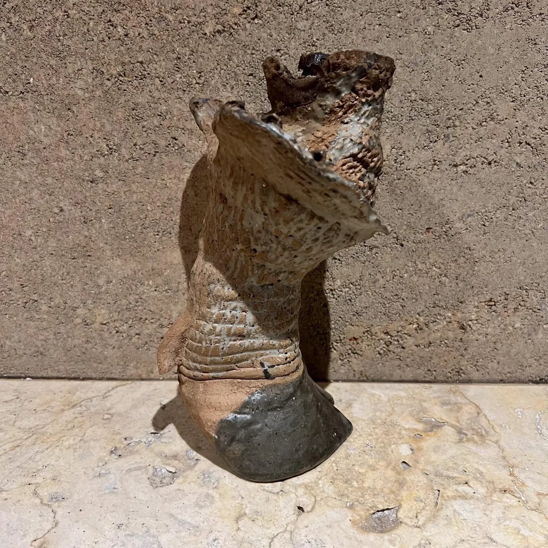 1970s Abstract Textured Hoof Sculpture Studio Art Pottery - 7