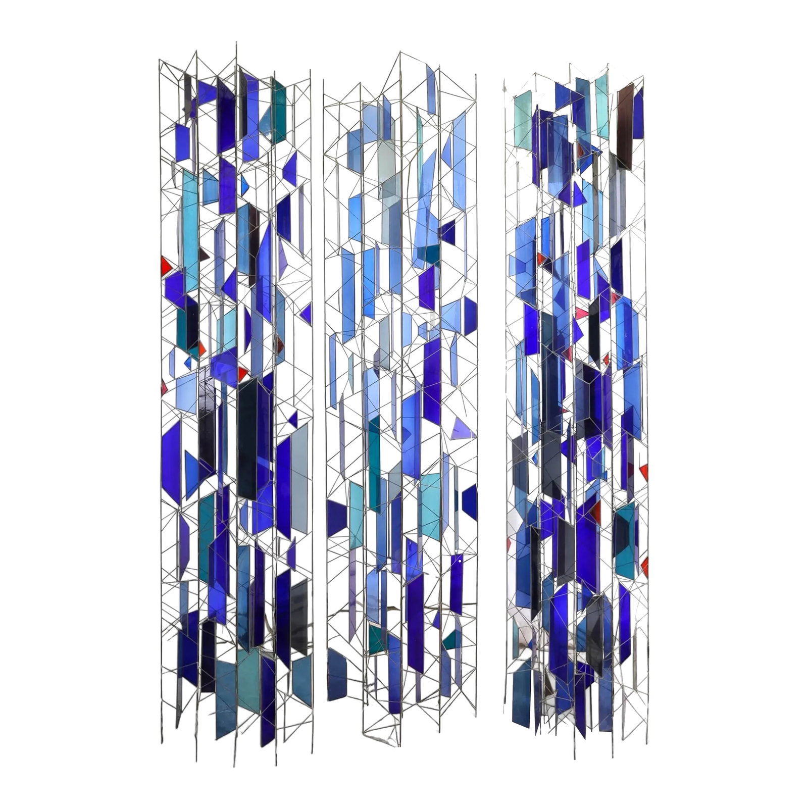 Mid 20th Century Sculptural Stained Glass Tri-Partite Screen, Room Divider, Blue, J. Ferguson Usa- S (1 of 9)