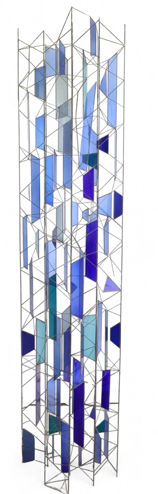 Mid 20th Century Sculptural Stained Glass Tri-Partite Screen, Room Divider, Blue, J. Ferguson Usa- S - 4