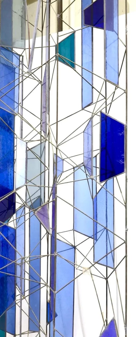 Mid 20th Century Sculptural Stained Glass Tri-Partite Screen, Room Divider, Blue, J. Ferguson Usa- S - 6