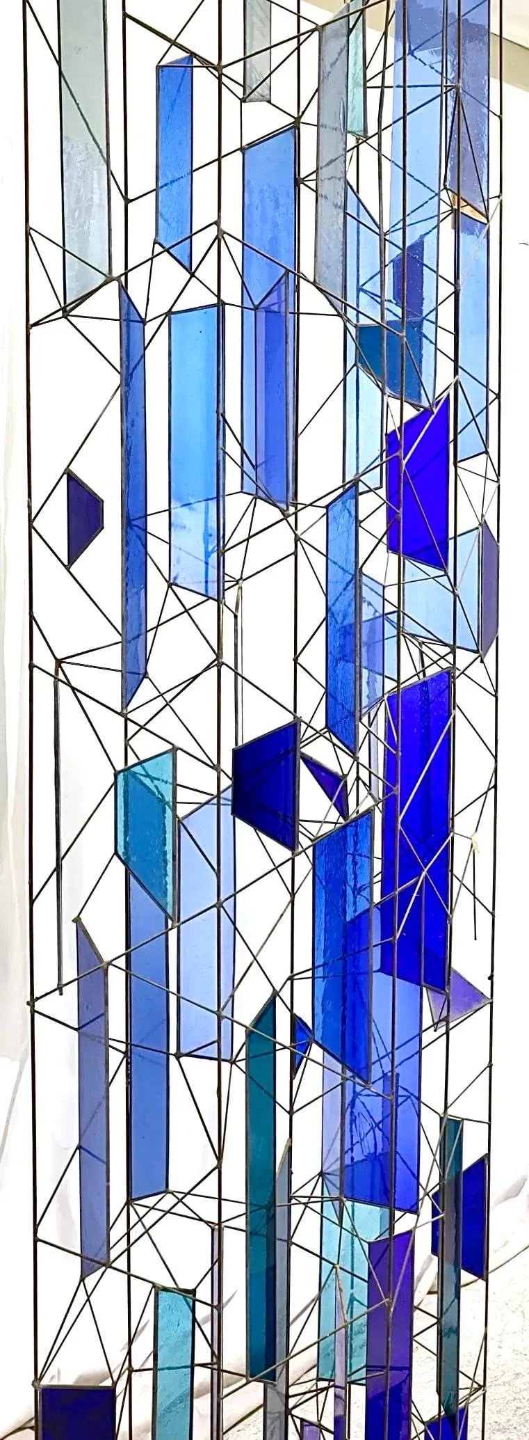 Mid 20th Century Sculptural Stained Glass Tri-Partite Screen, Room Divider, Blue, J. Ferguson Usa- S - 7