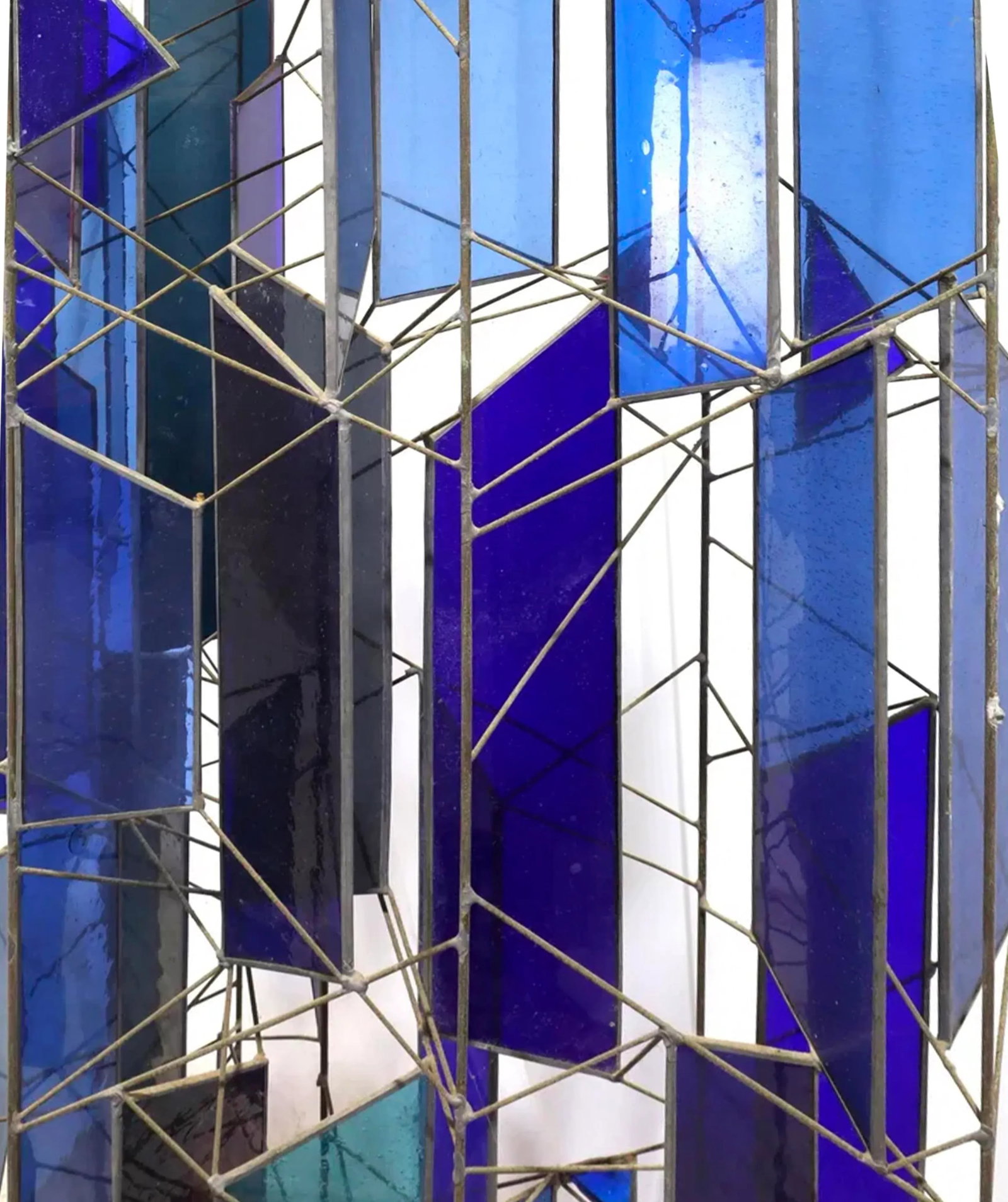 Mid 20th Century Sculptural Stained Glass Tri-Partite Screen, Room Divider, Blue, J. Ferguson Usa- S - 9