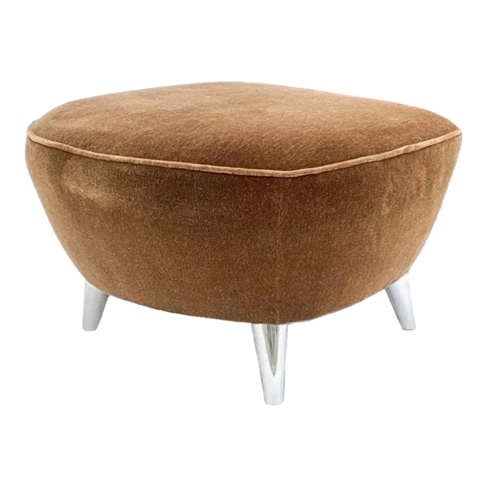 Vladimir Kagan 100bf Barrel Ottoman, Whiskey Mohair & Polished Nickel (1 of 8)