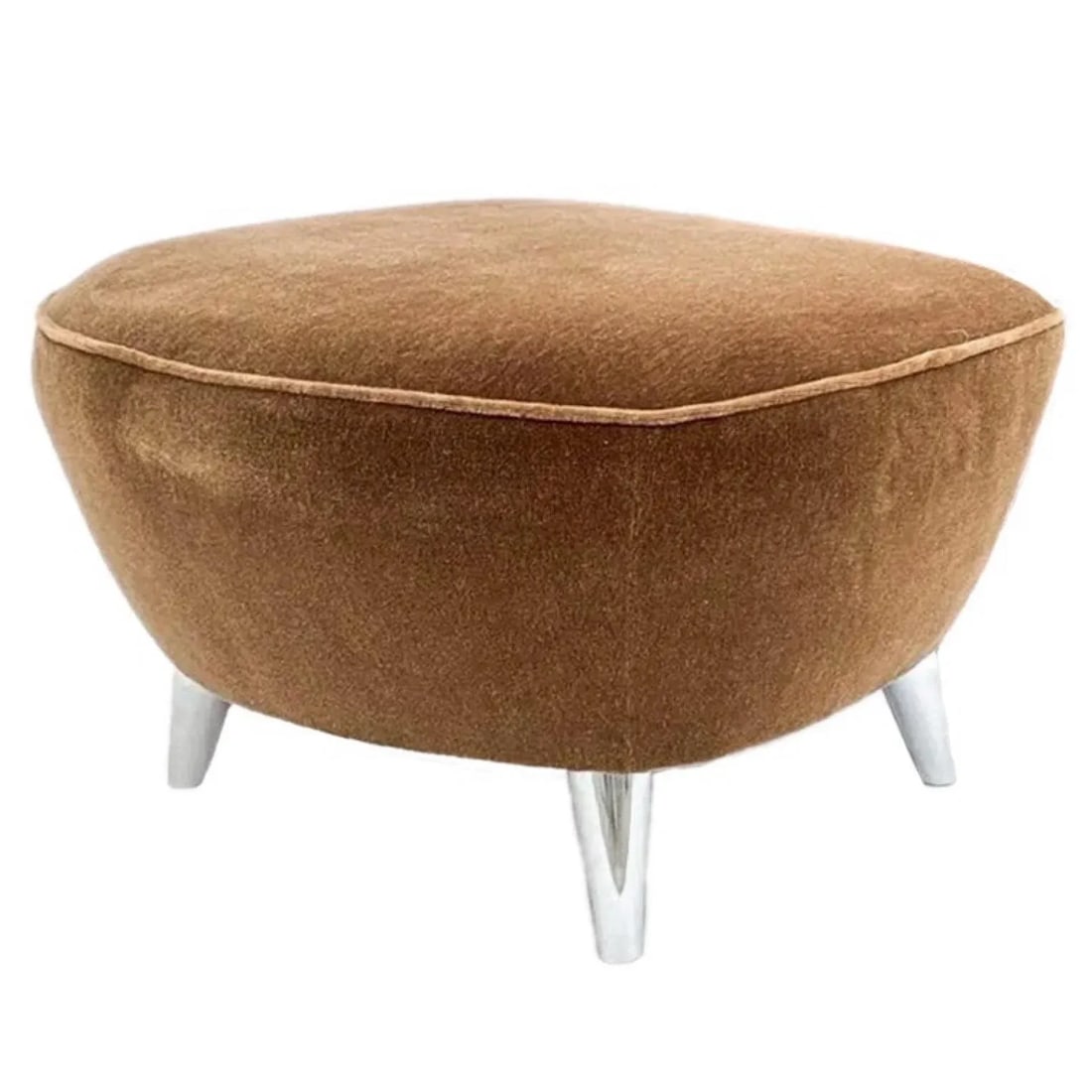 Vladimir Kagan 100bf Barrel Ottoman, Whiskey Mohair & Polished Nickel - 2