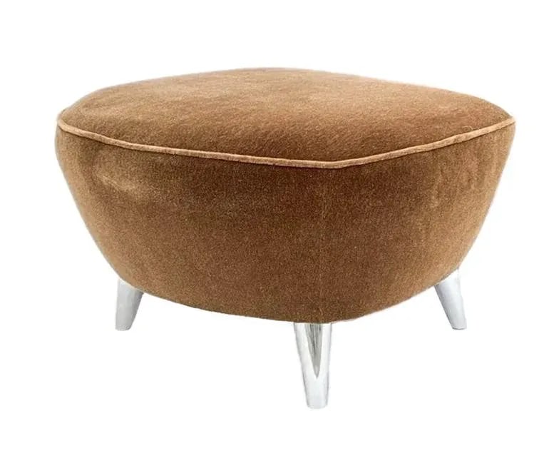 Vladimir Kagan 100bf Barrel Ottoman, Whiskey Mohair & Polished Nickel - 3
