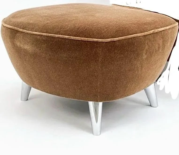 Vladimir Kagan 100bf Barrel Ottoman, Whiskey Mohair & Polished Nickel - 5