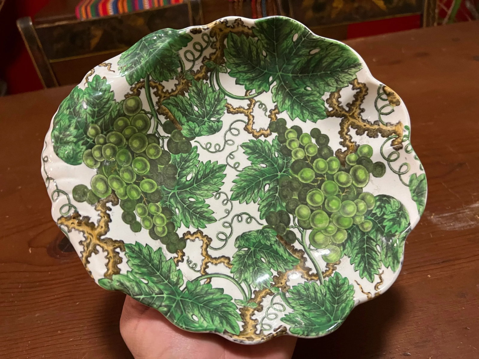 Antique Pearlware Spode Green Grape Pattern Scalloped Sweet Meat Dish, Circa 1820's - 10