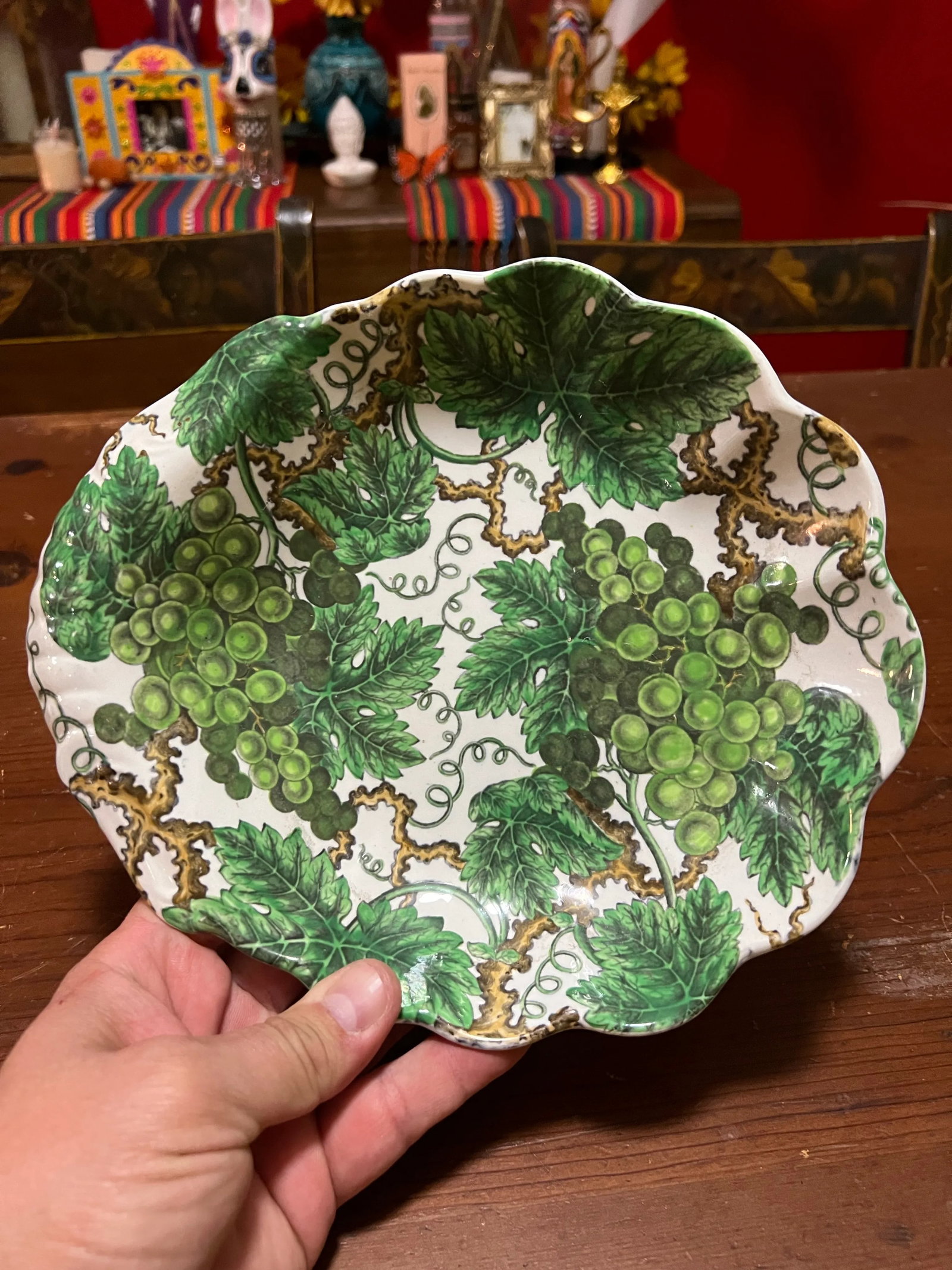 Antique Pearlware Spode Green Grape Pattern Scalloped Sweet Meat Dish, Circa 1820's - 2