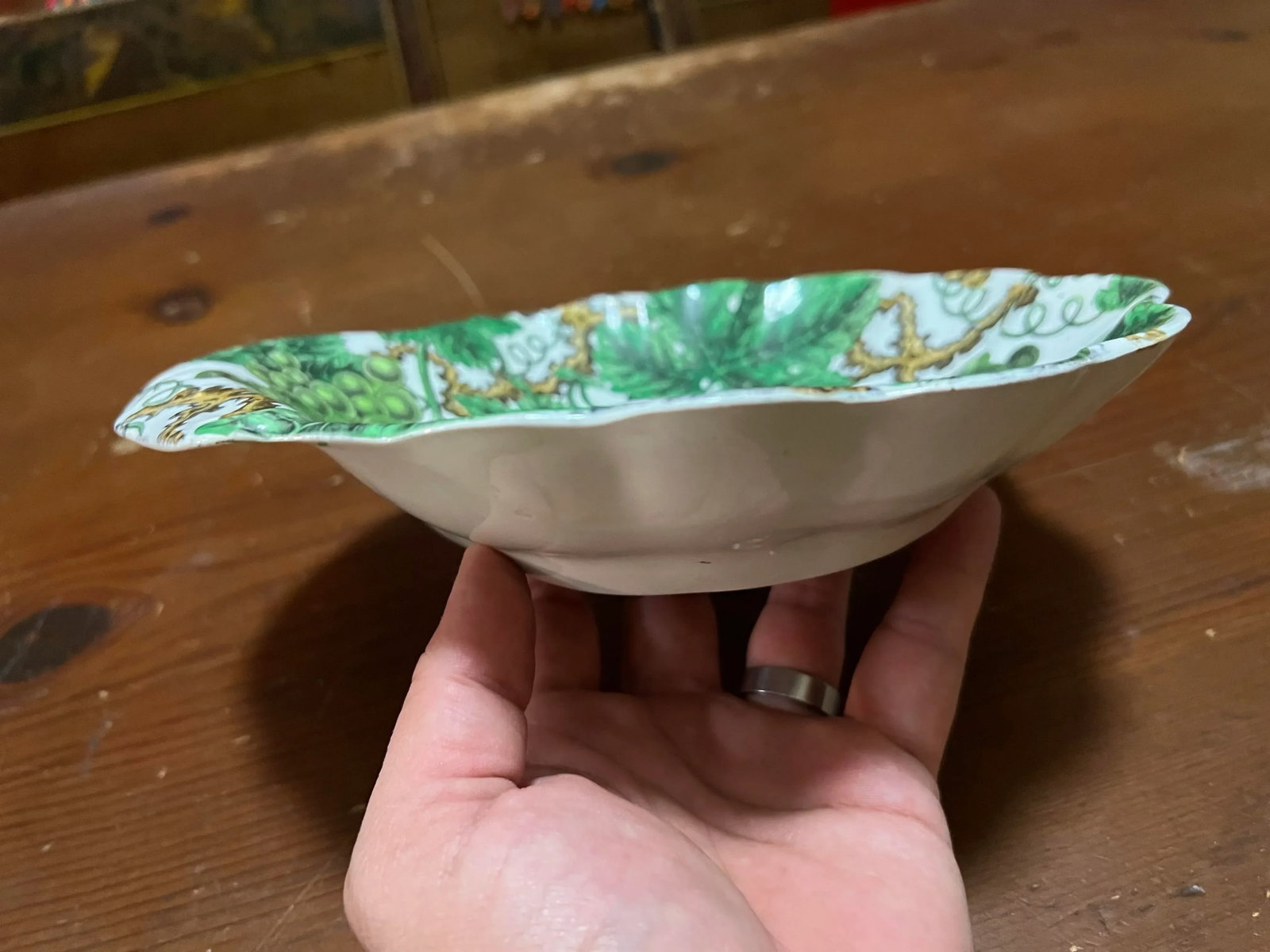 Antique Pearlware Spode Green Grape Pattern Scalloped Sweet Meat Dish, Circa 1820's - 6