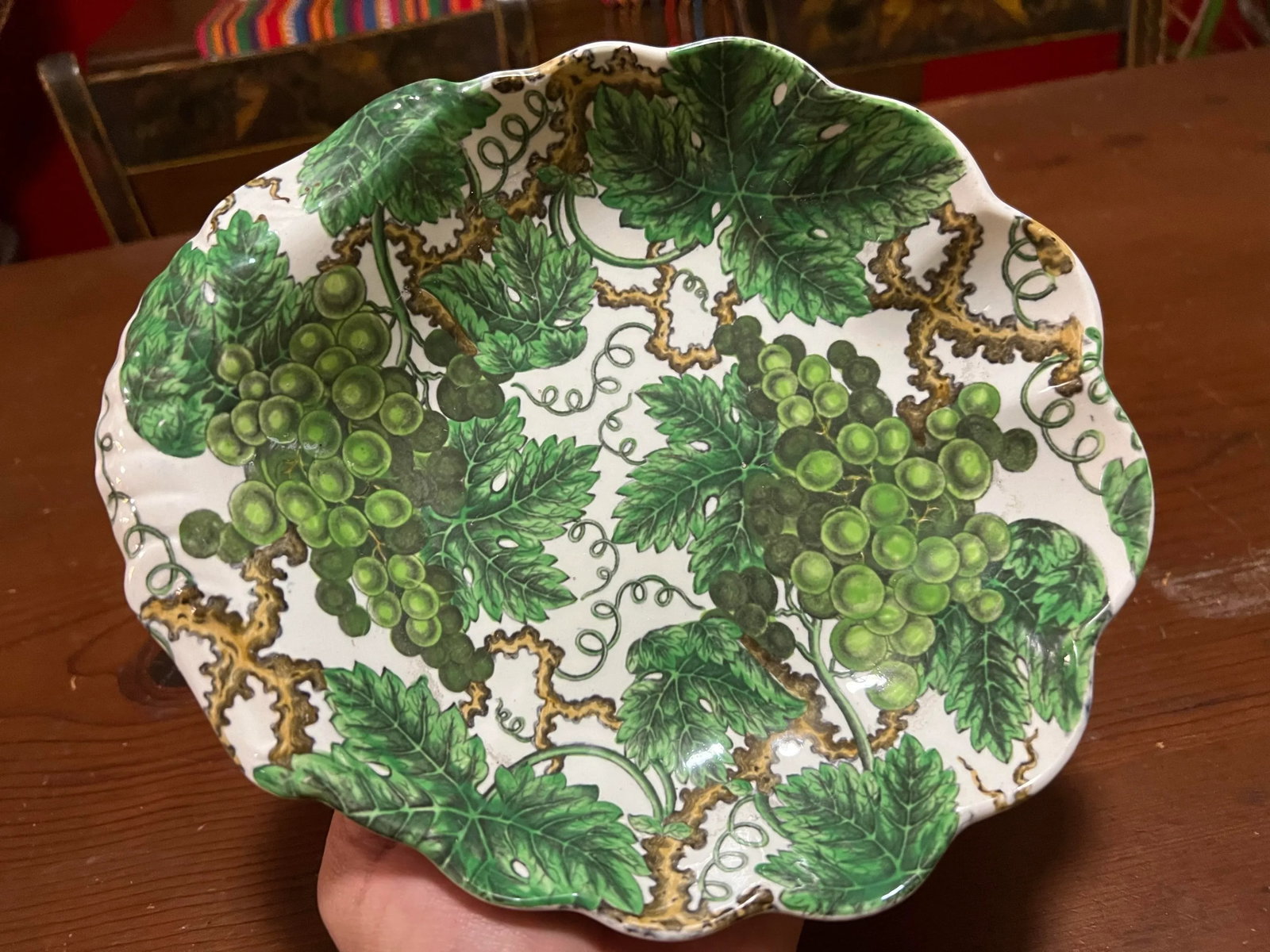 Antique Pearlware Spode Green Grape Pattern Scalloped Sweet Meat Dish, Circa 1820's - 7