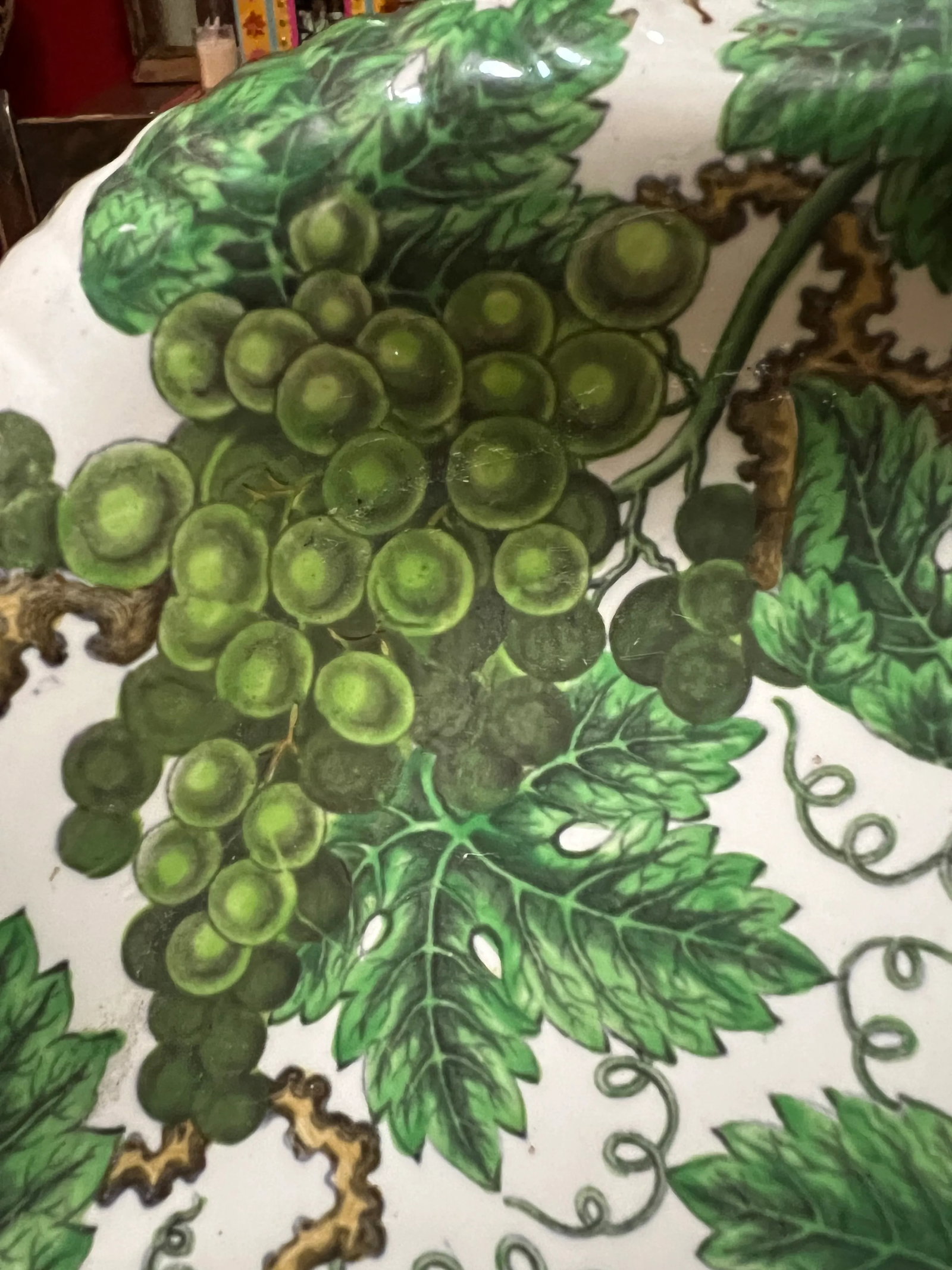 Antique Pearlware Spode Green Grape Pattern Scalloped Sweet Meat Dish, Circa 1820's - 9