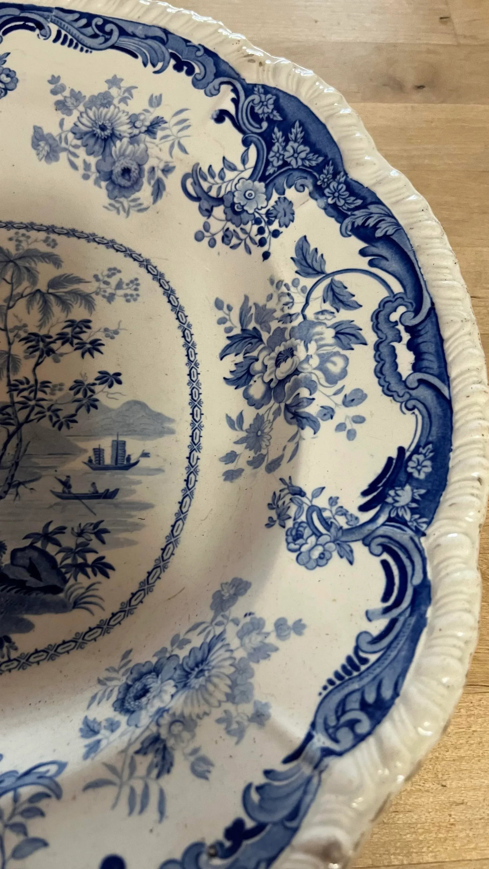 Antique English Staffordshire Blue Transfer Decorated Platter " Chinese Marine" - 5