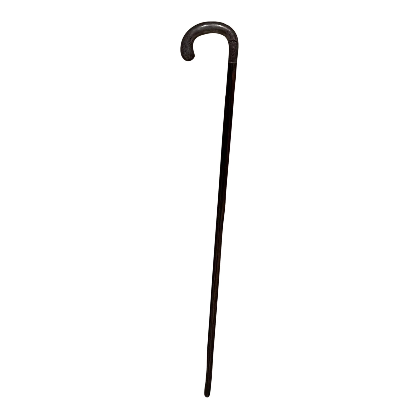Art Deco Rosewood Walking Cane Sterling Crook Handle: AMBIANIC presents Vintage Rosewood Sterling Cane Art Deco embellished design sterling stamped 35.5h x .75 thick x 4.5 d Preowned vintage unrestored wear present Refer to images presented Condition: