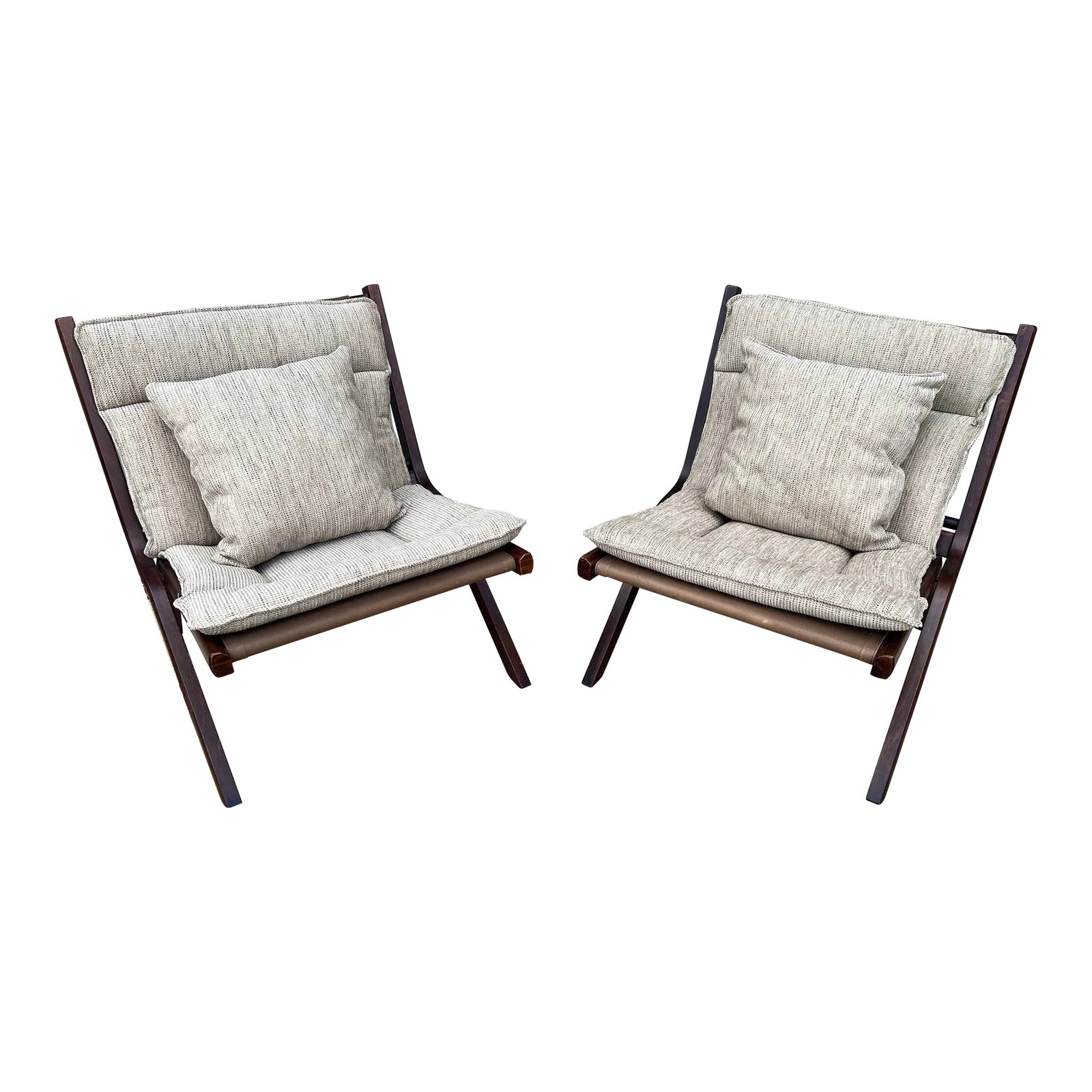 1970s A Vintage Pair of Scandinavian Modern "Uno" Folding Lounge Chairs Attributed to Per Leiv Ã (1 of 12)
