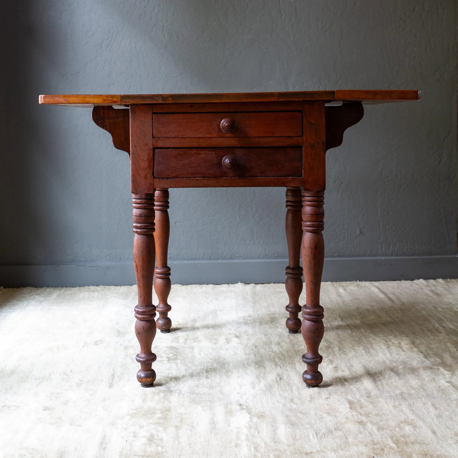 19th Century American Pembroke Table | Drop Leaf Two Drawer - 3