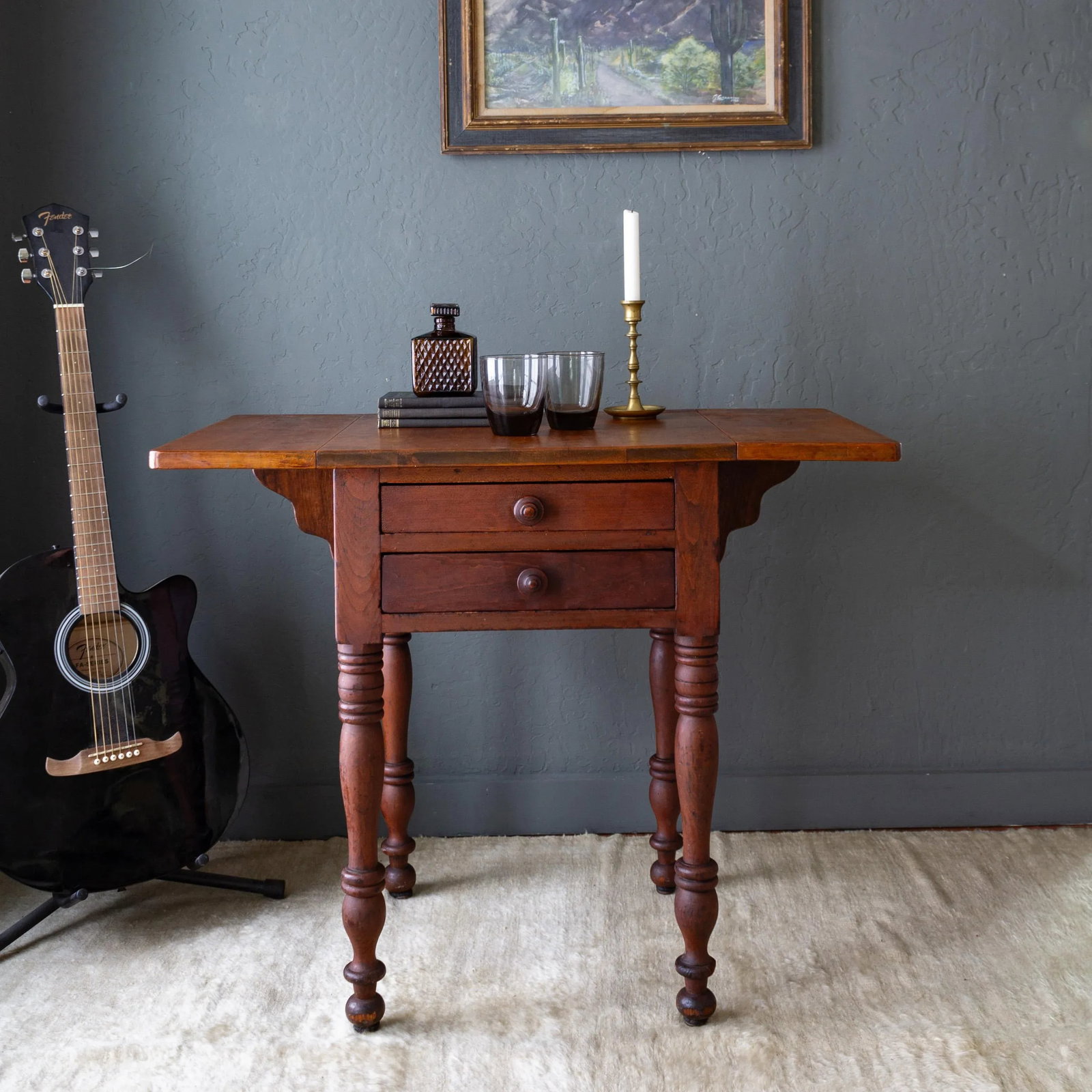 19th Century American Pembroke Table | Drop Leaf Two Drawer - 4