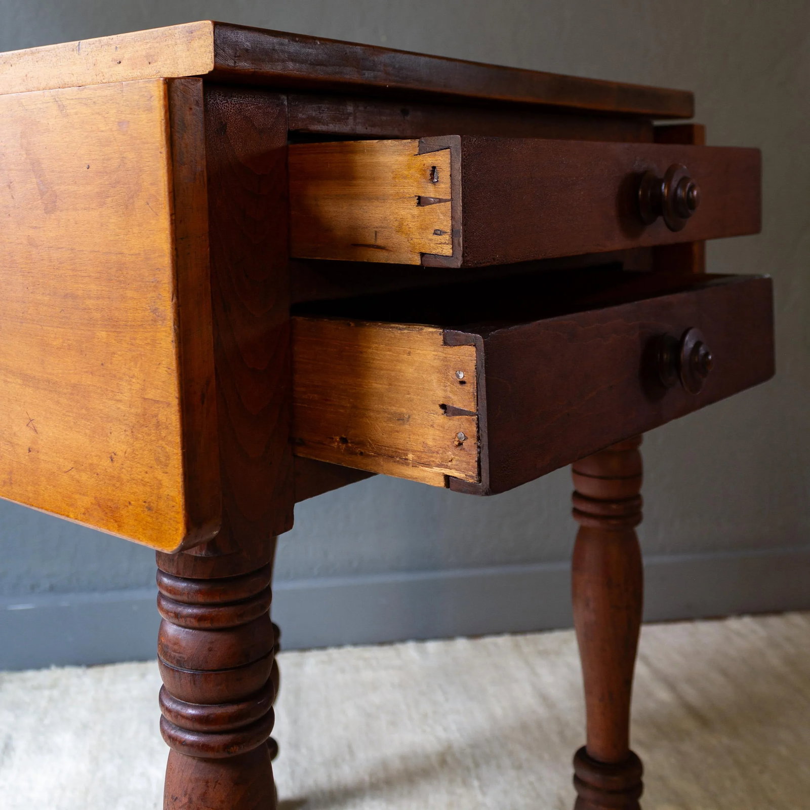 19th Century American Pembroke Table | Drop Leaf Two Drawer - 8