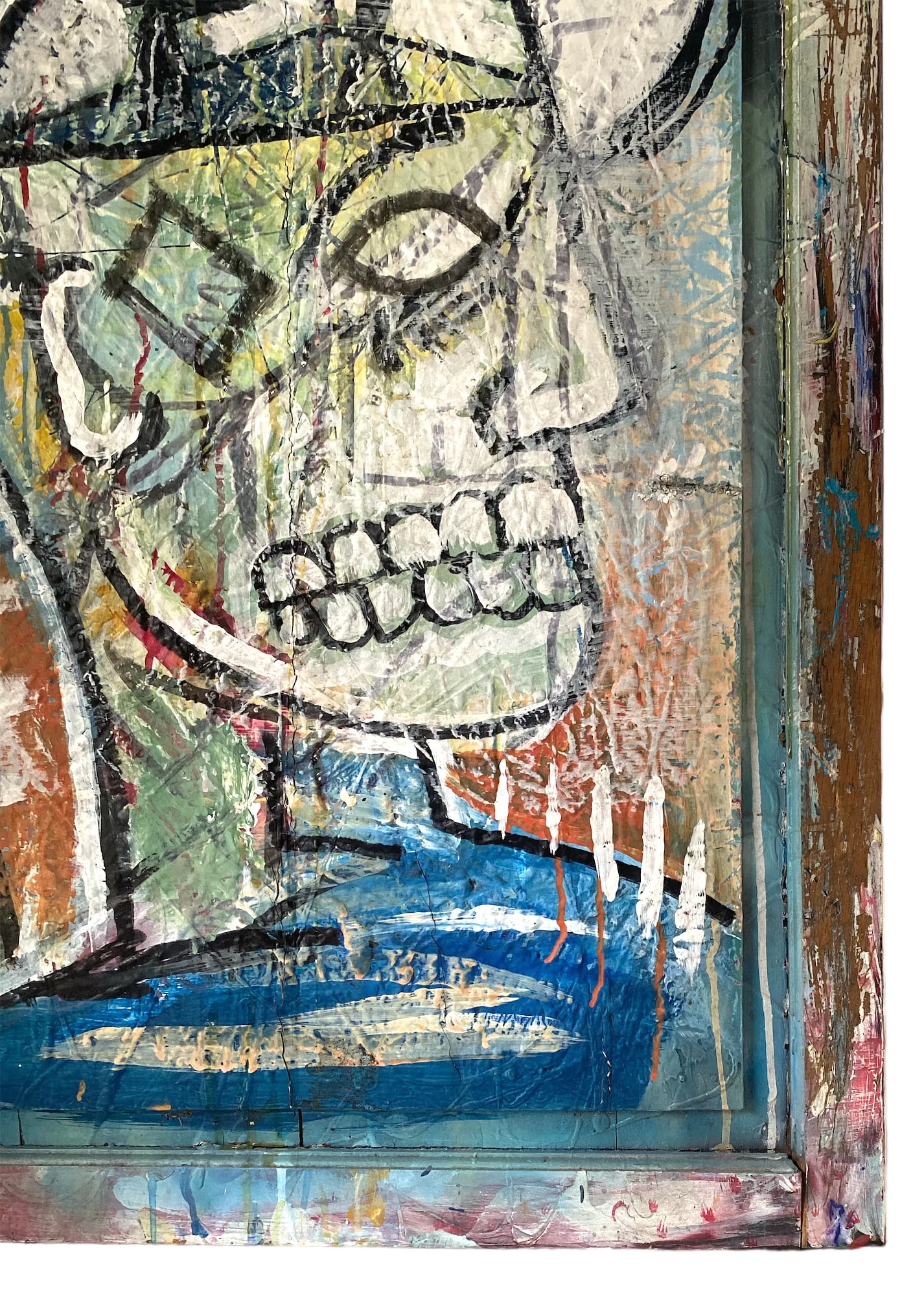 1990s Contemporary Outsider Tramp Art Portrait of a Man Skull in the Style of Jean Michel Basquiat - 5