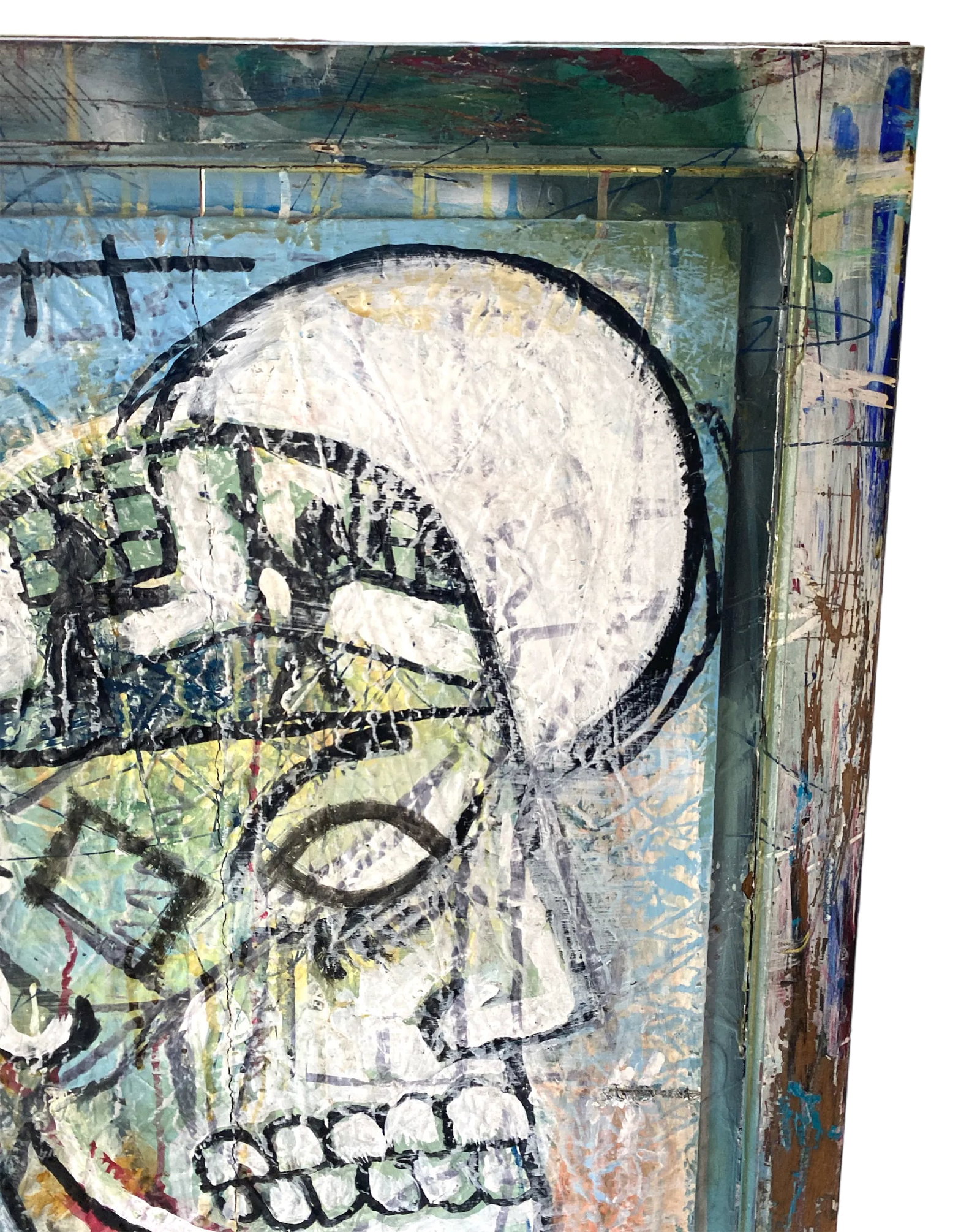 1990s Contemporary Outsider Tramp Art Portrait of a Man Skull in the Style of Jean Michel Basquiat - 6