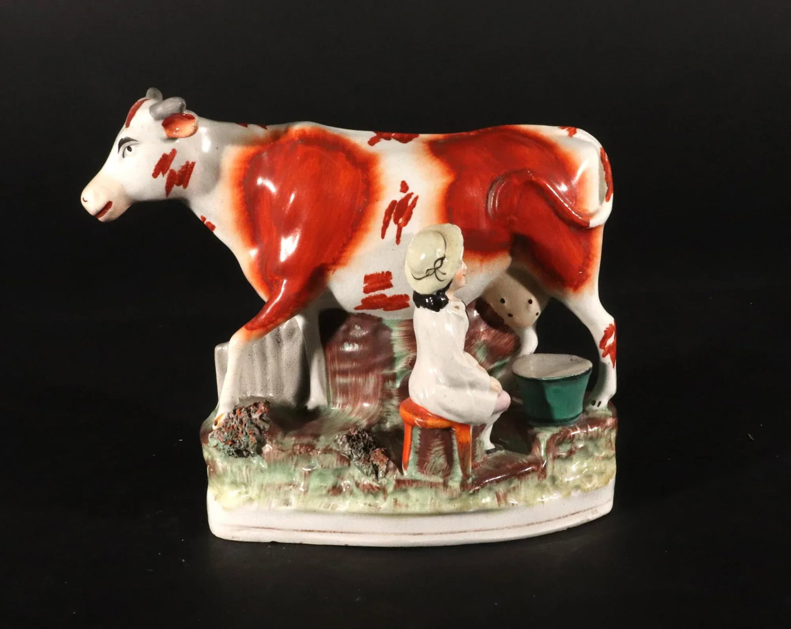Staffordshire Pottery Cow Figure With Milkmaid - 2