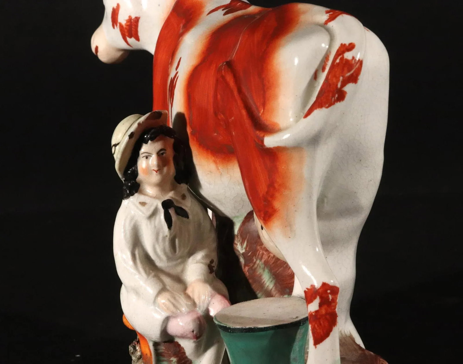 Staffordshire Pottery Cow Figure With Milkmaid - 3