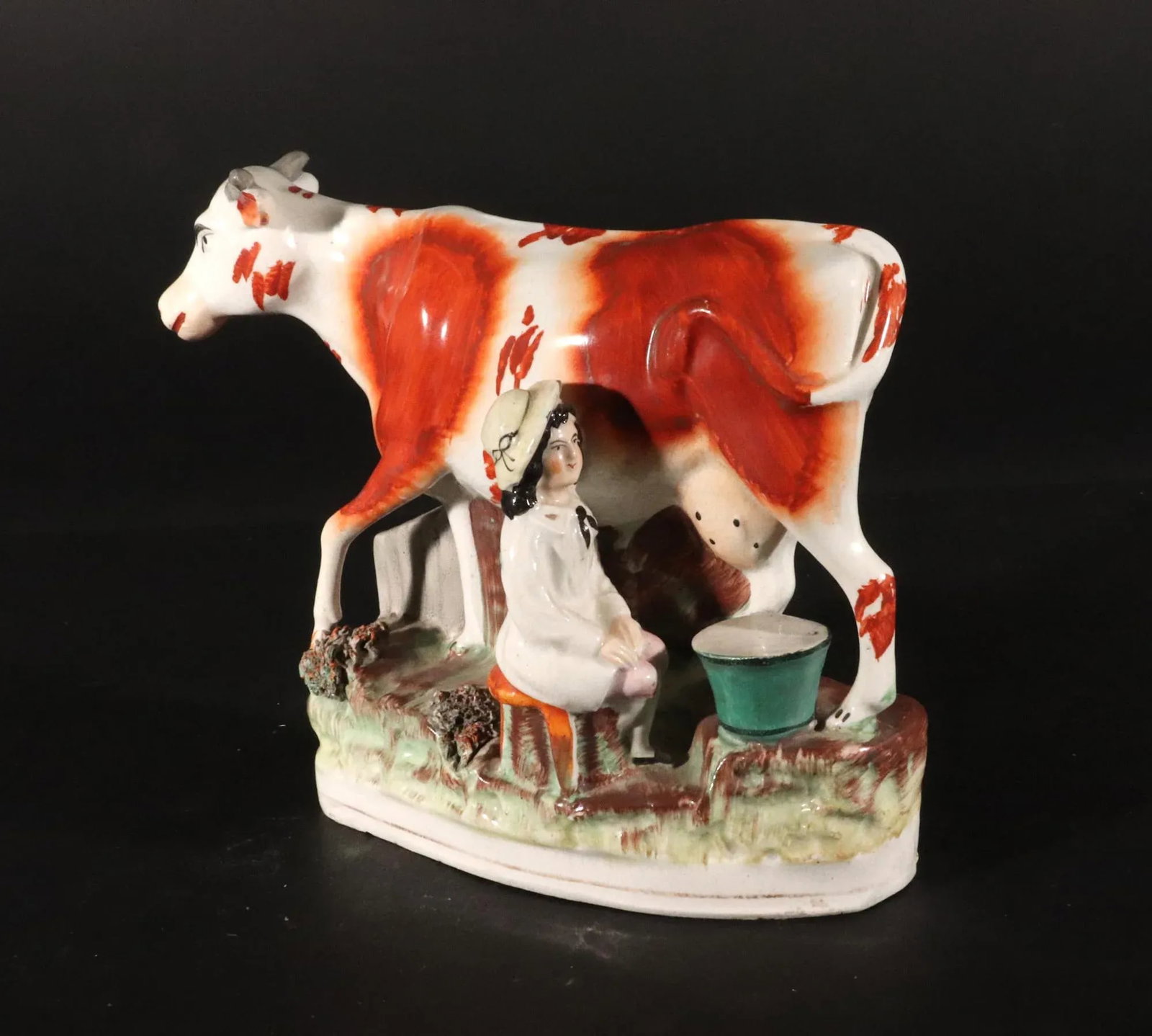 Staffordshire Pottery Cow Figure With Milkmaid - 4