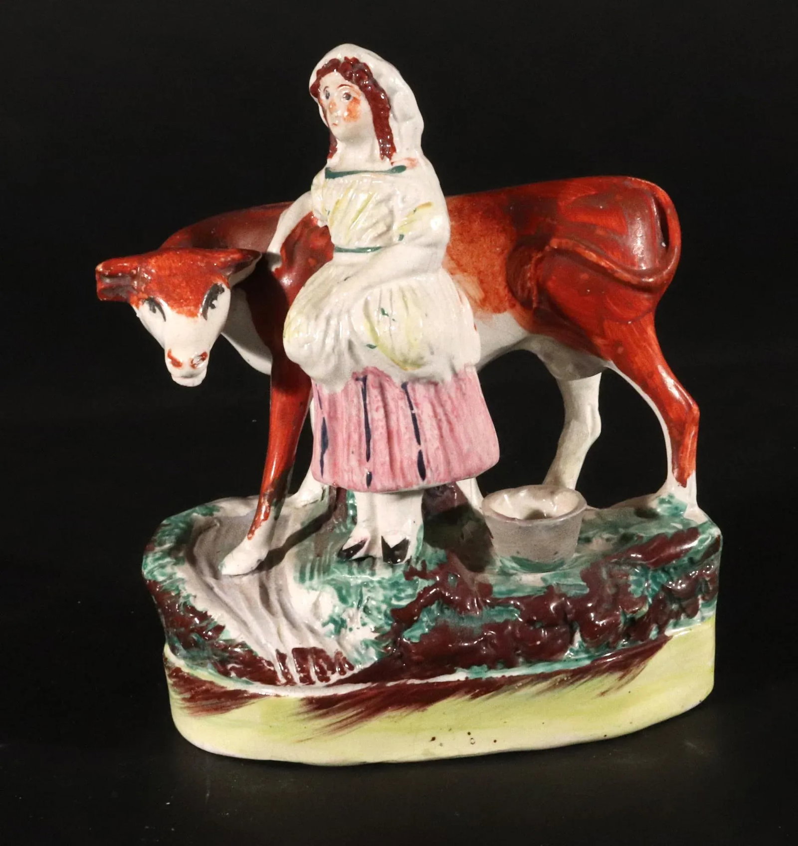 Staffordshire Pottery Cow Figure With Milkmaid - 6
