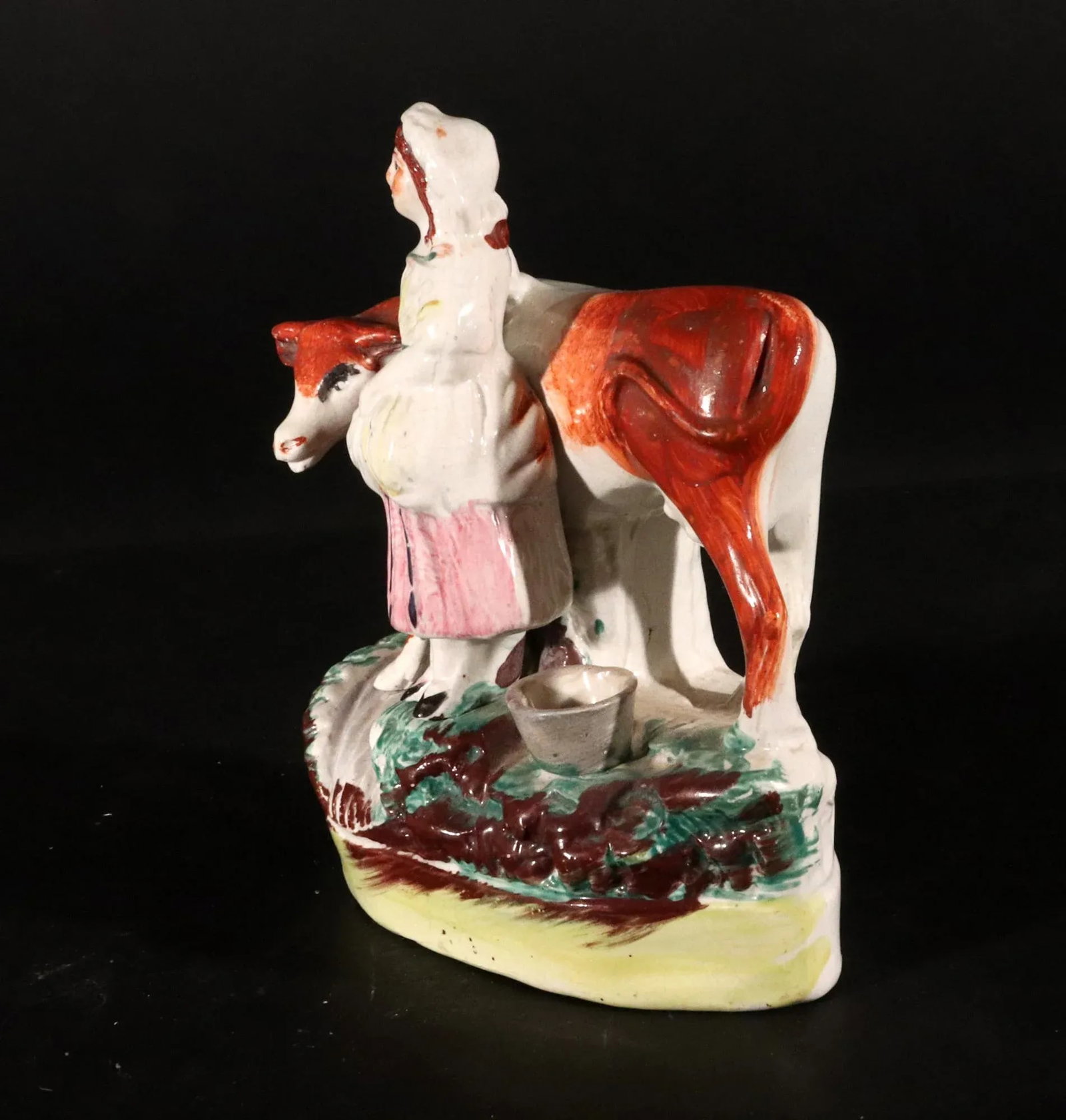 Staffordshire Pottery Cow Figure With Milkmaid - 7