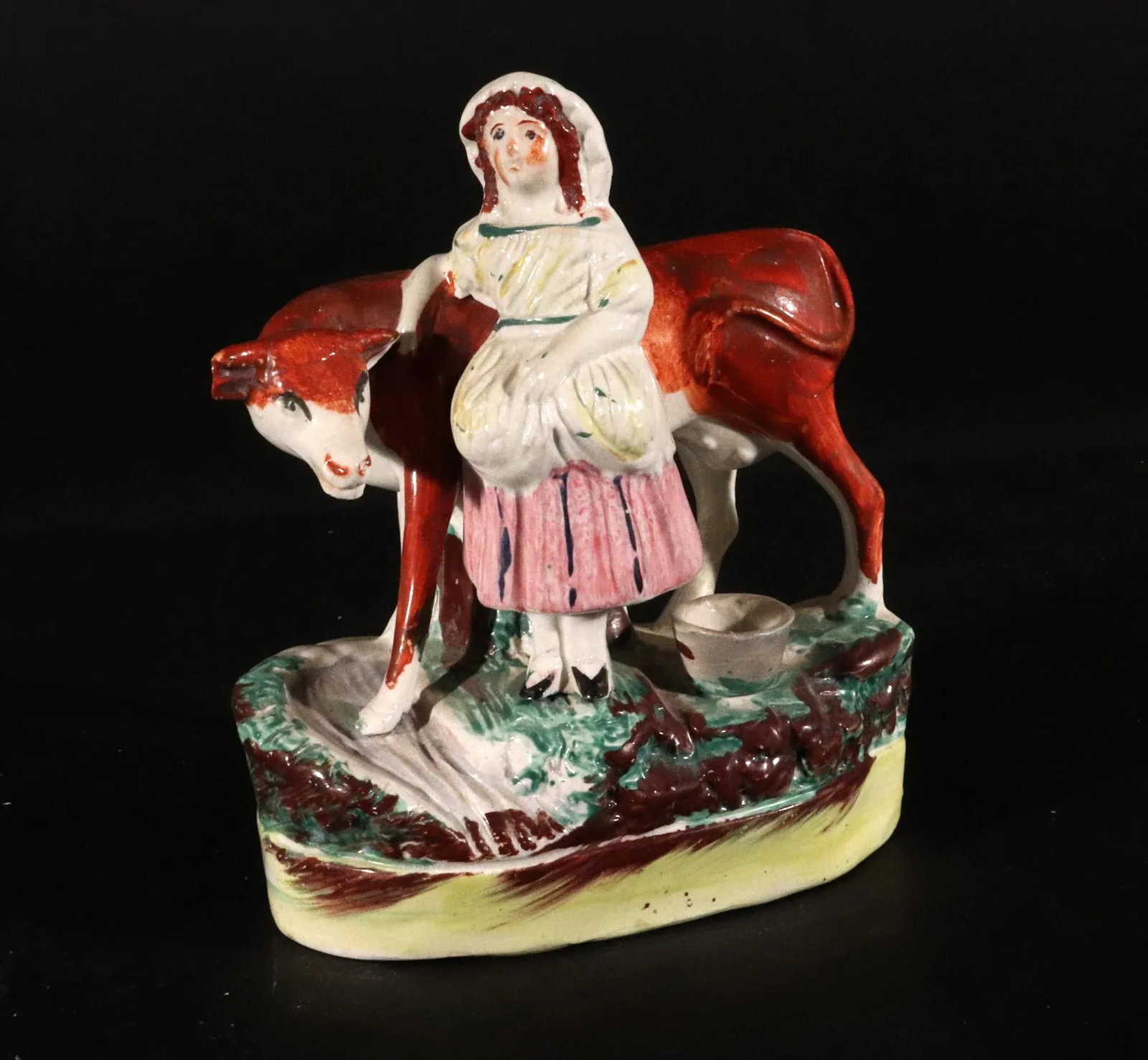 Staffordshire Pottery Cow Figure With Milkmaid - 8