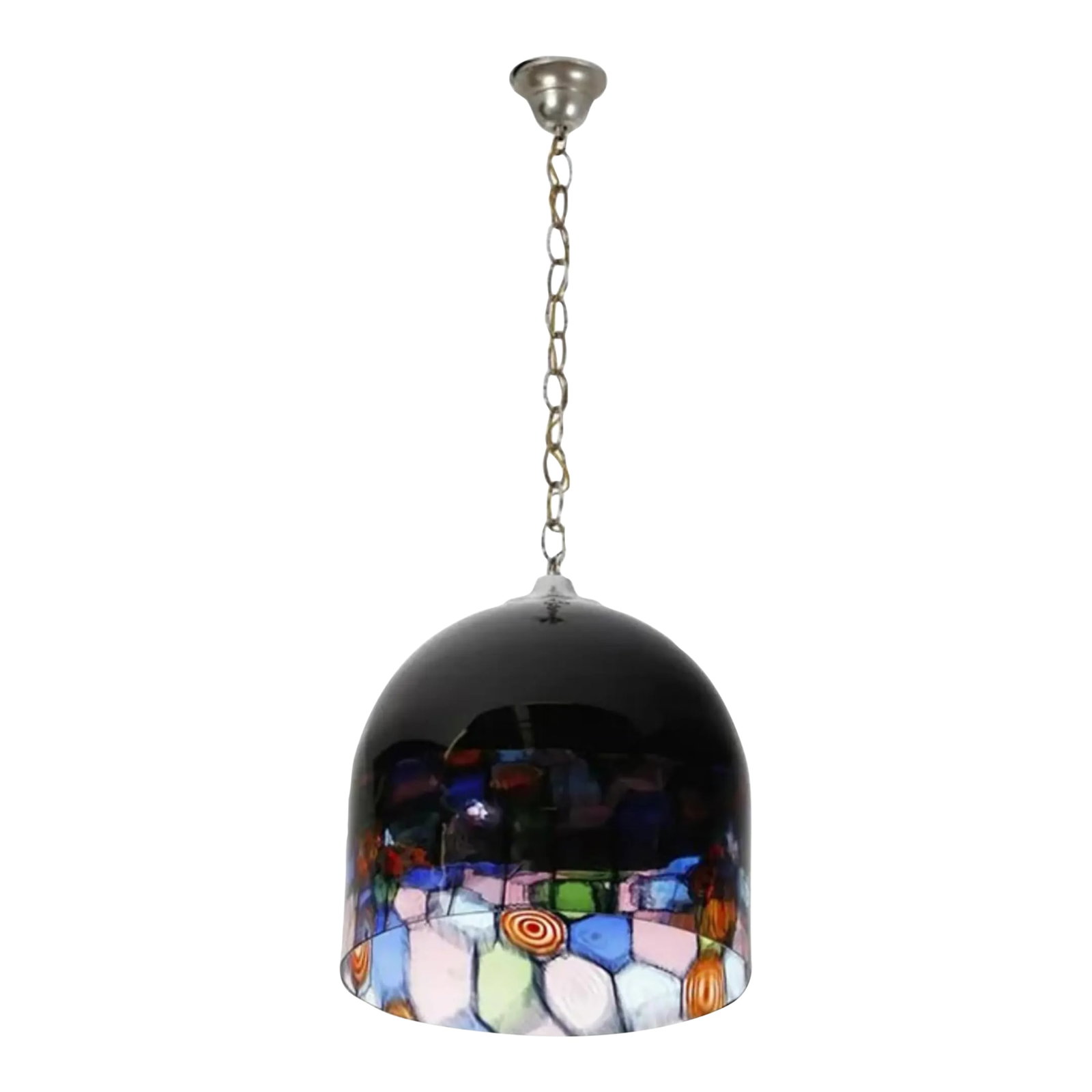 1970s Tinta Murine Murano Glass by Renato Toso and Noti Massari for Leucos Italy: Renato Toso and Noti Massari's original vintage Tinta pendant light is made of Murano glass in Italy. Hand blown glass with multicolor murrine. Very good vintage condition. No chips or cracks. .