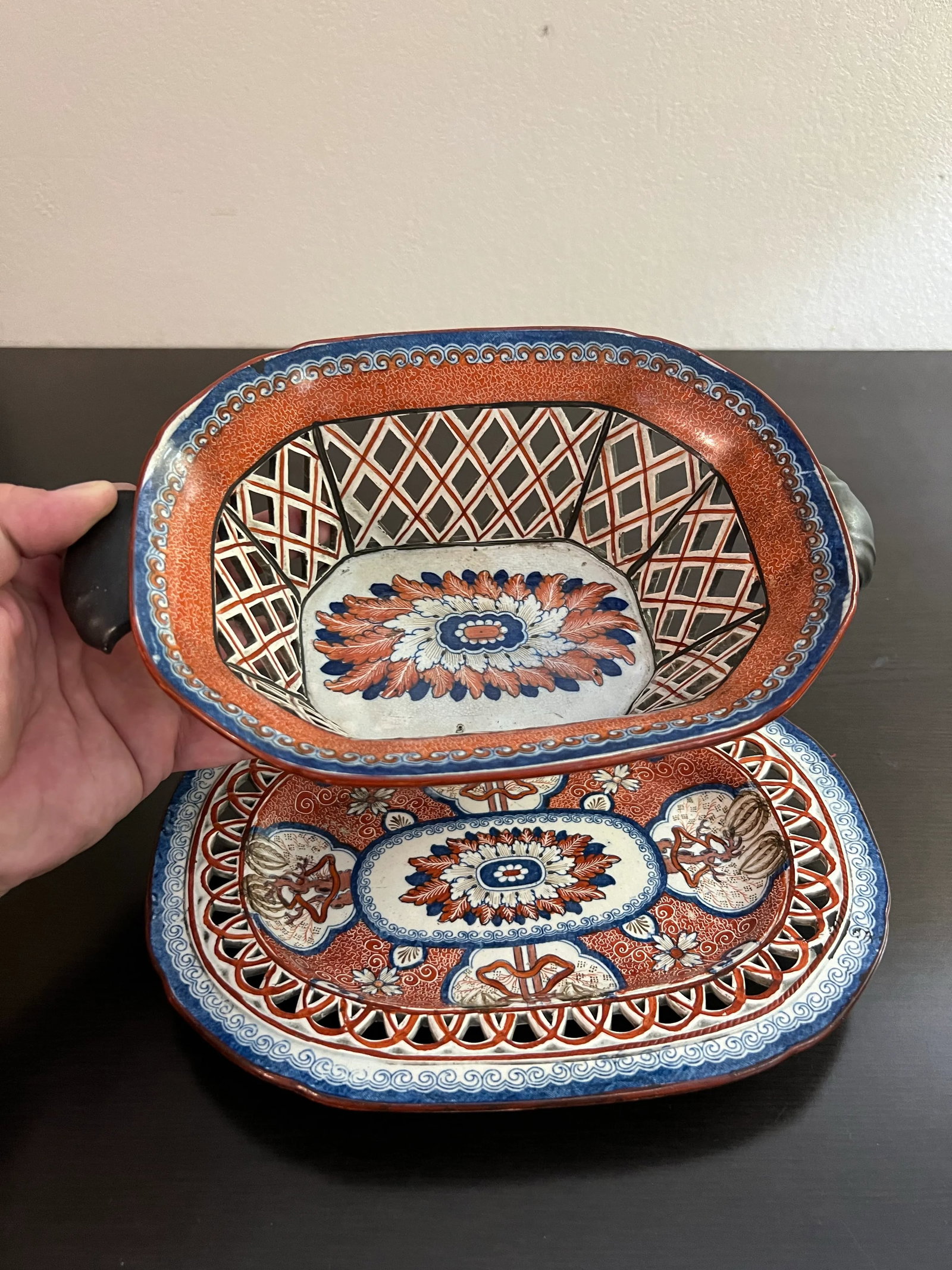Spode "Dollar" Pattern Variant Pearlware Chestnut Basket and Tray, Circa 1815-1825 - 12