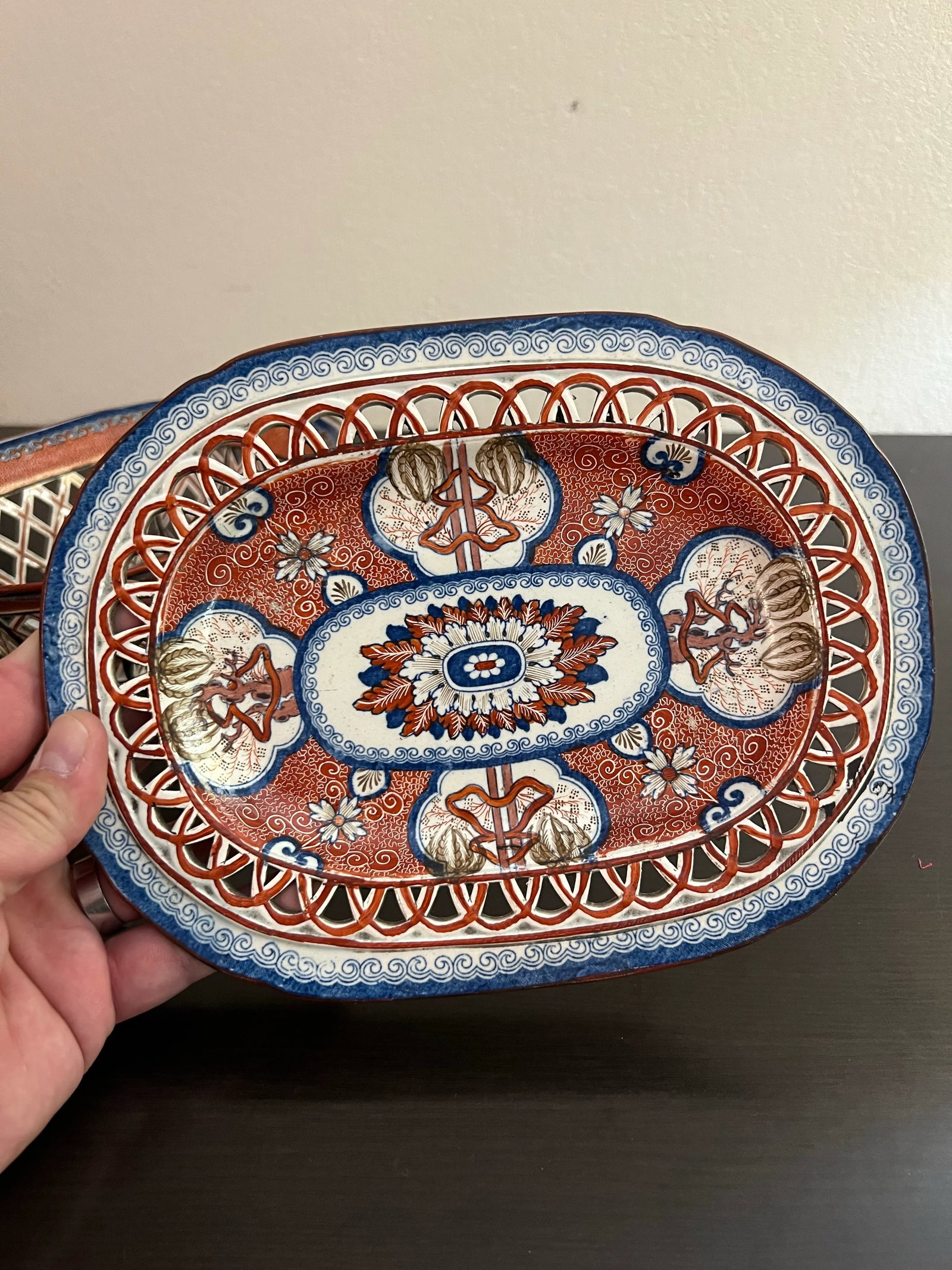 Spode "Dollar" Pattern Variant Pearlware Chestnut Basket and Tray, Circa 1815-1825 - 9