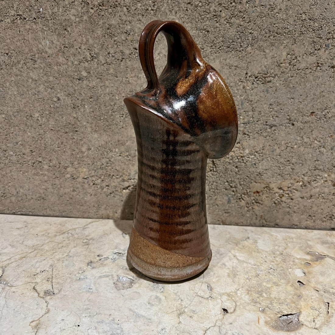 Modern Studio Art Pottery Angled Flower Vase - 4