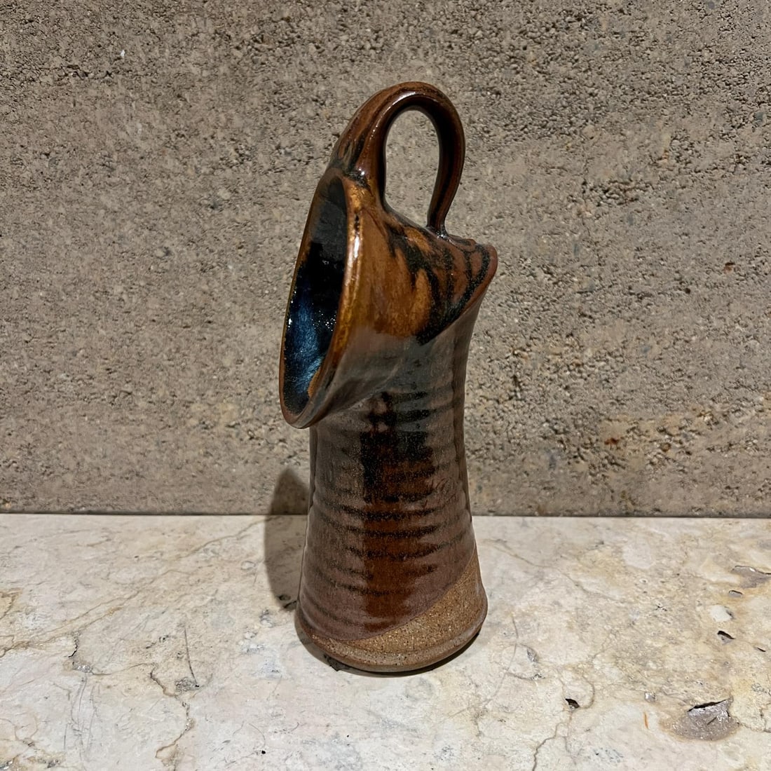 Modern Studio Art Pottery Angled Flower Vase - 7
